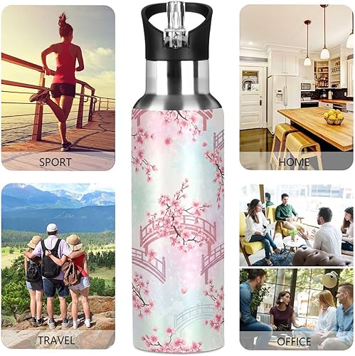 Miniatura 5 de BPA-Free Sports Water Bottle with Straw 32 Oz, Insulated Stainless Steel Water Bottle with Straw for Gym Outdoor Travel School, Cherry Blossom