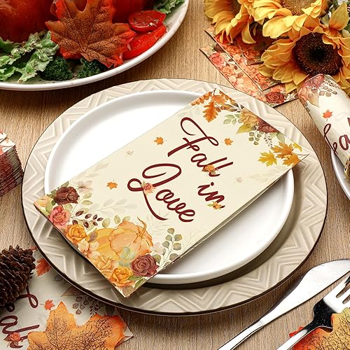 Miniatura 4 de Lincia 100 servilletas de otoño para despedida de soltera, toallas de papel desechables de otoño para invitados de otoño, para bodas, cosecha,