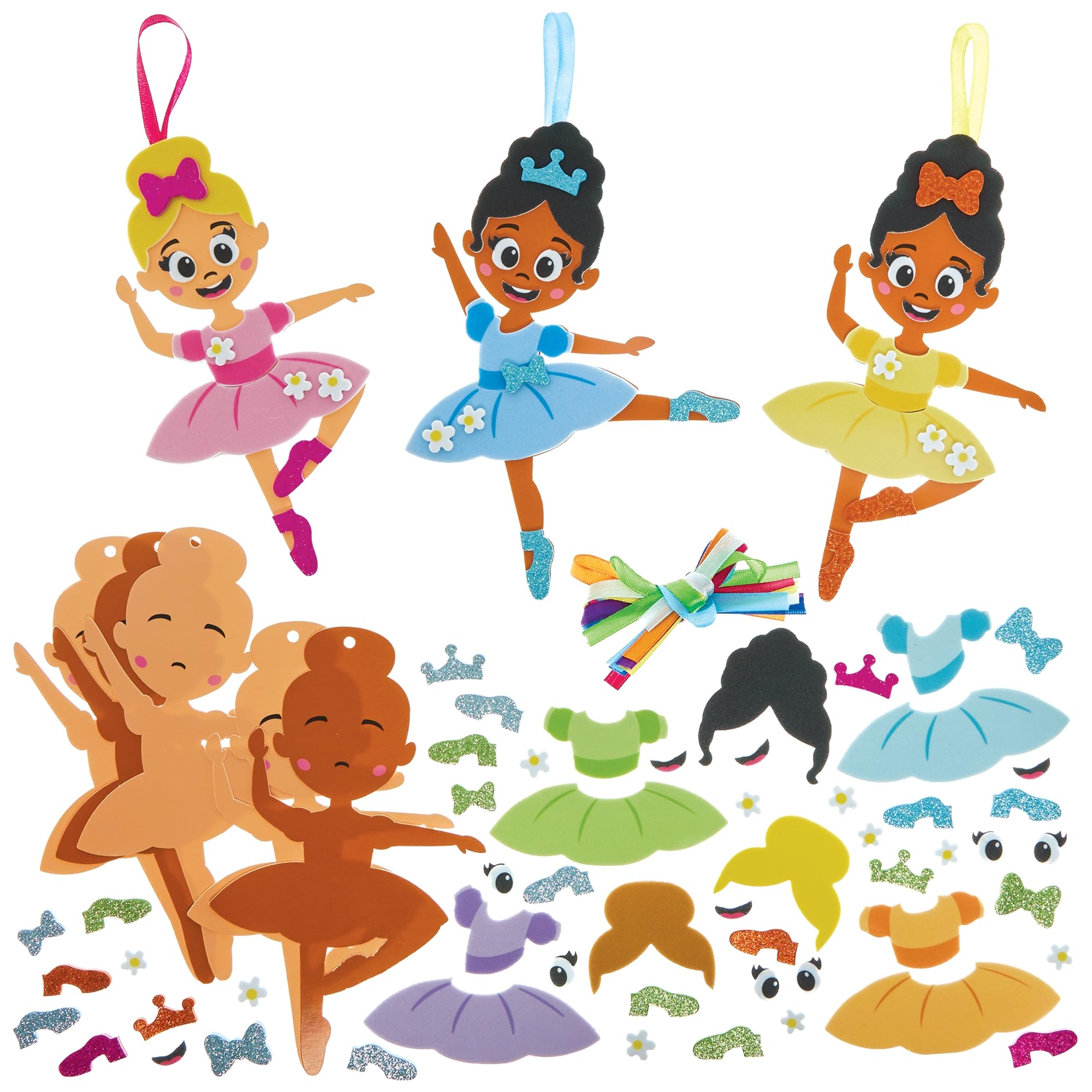 Baker Ross FN548 Ballerina Mix & Match Decoration Kits - Pack of 8, Foam Arts and Crafts Decoration Kits for Kids