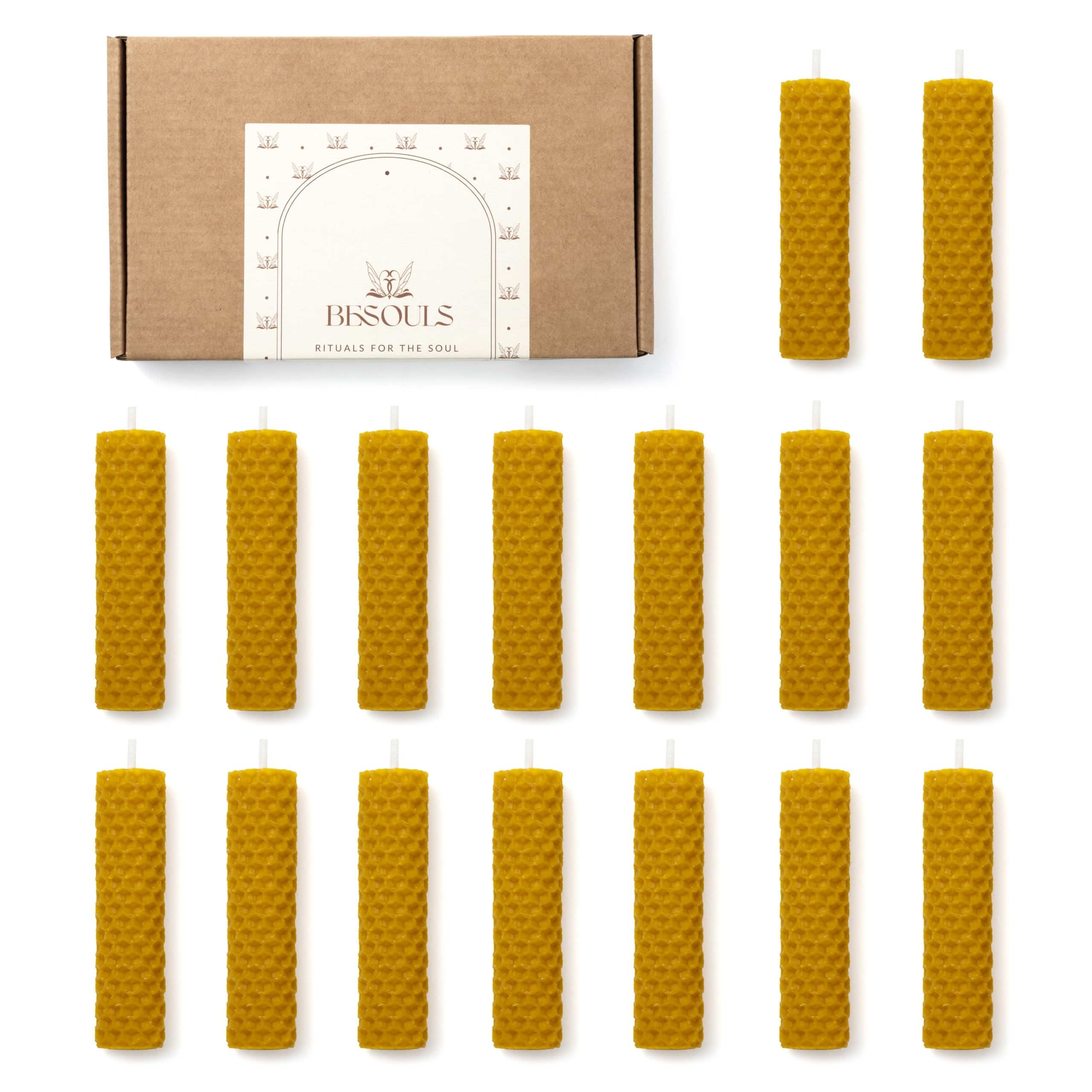 BESOULS 16 Velas de Miel de Abeja Ritual Mágico Buena Suerte 11/22 Velas Decorativas Hechas a Mano 100% Cera Abeja Natural Sin Parafina QR guia digital Detalles para Regalar (16)