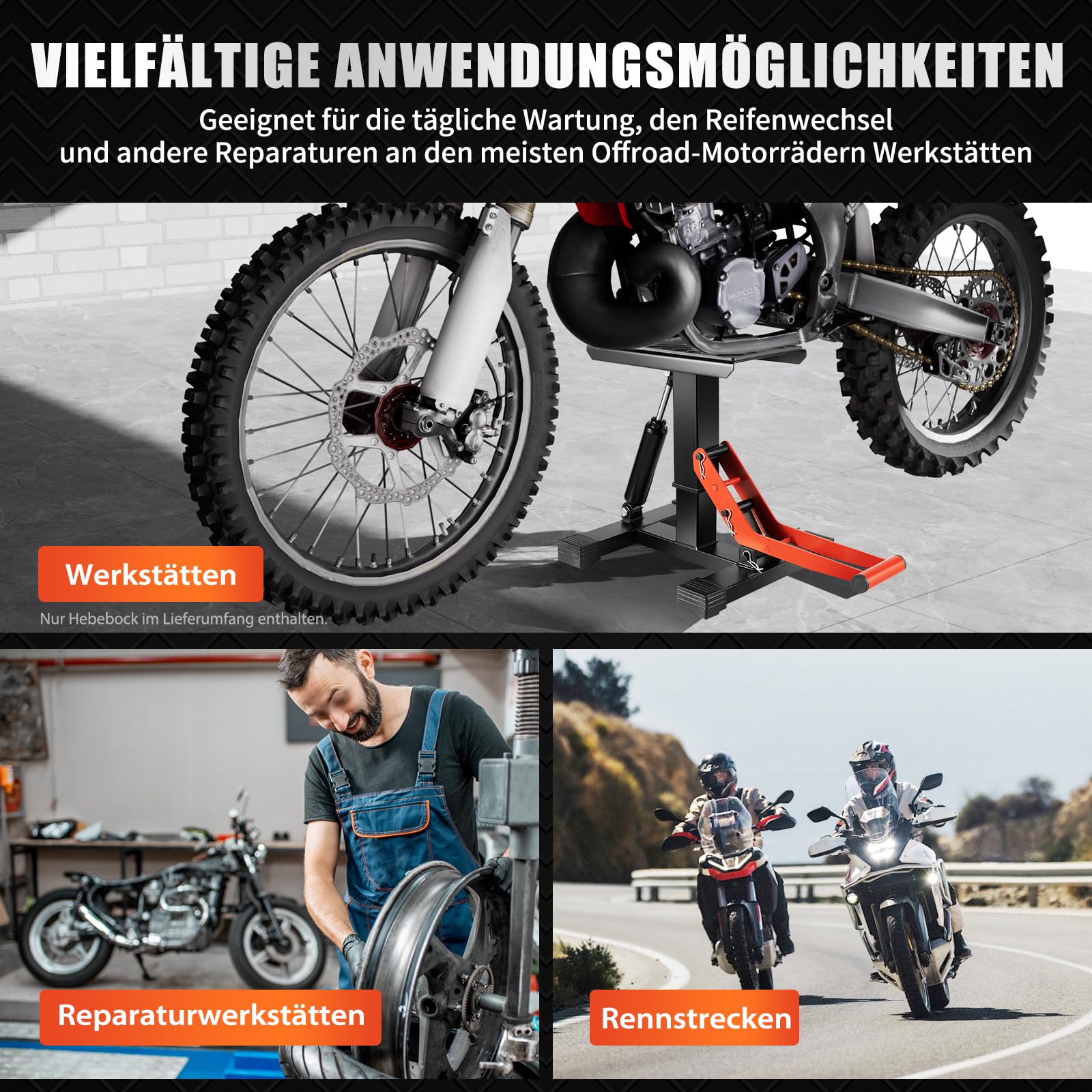 Hydraulischer Motorrad Ständer Profi Motorrad Hebebühne Höhenverstellbar Motorradheber Hubständer für Motocross, Dirt Bike, Enduro, Max Belastung 400kg Motorrad Aufbockständer