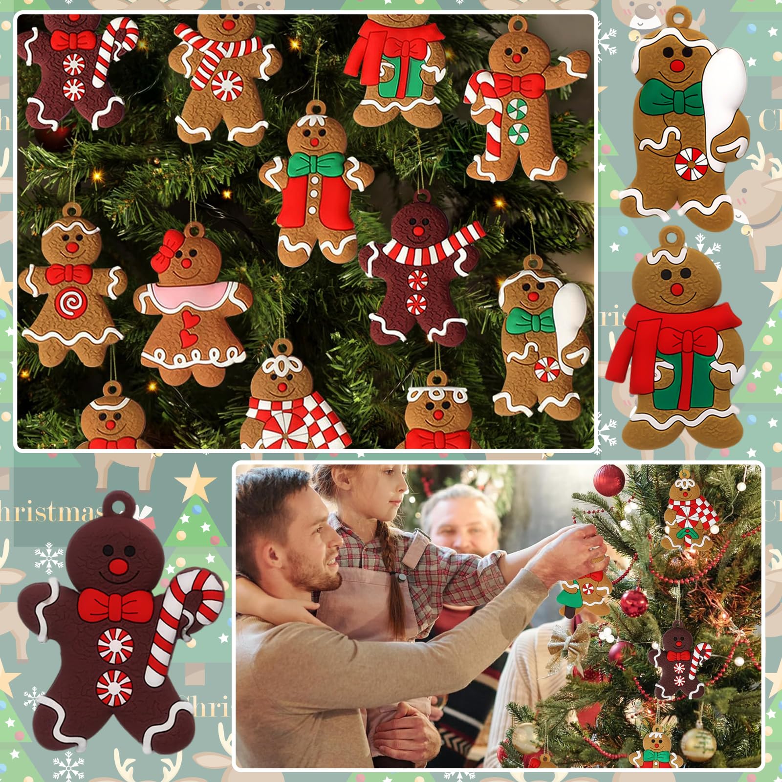 Grand Bonhomme En Pain D'Épice Ornements Décor De Noël Ensemble De Noël Ensemble De 12