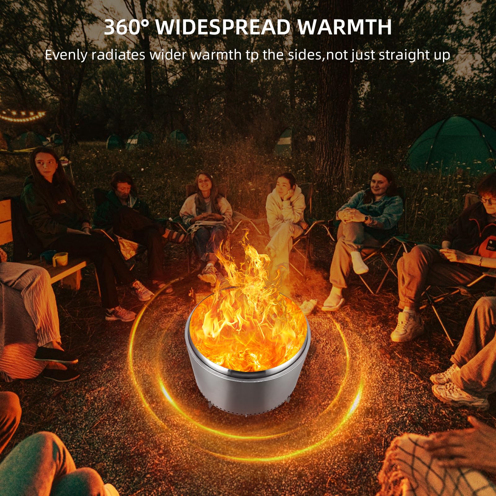 Brasero Exterior sin Humo de 50 cm (20 Pulgadas) de Acero Inoxidable con Interruptor de Aire, para leña, con Soporte y cenicero extraíbles. Ideal para fogatas, acampadas, picnics, reuniones familiare