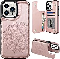 Vista 19 de MMHUO Funda para iPhone 14 con tarjetero y parte trasera magnética de flores para iPhone 14, funda protectora para iPhone 14, color oro rosa