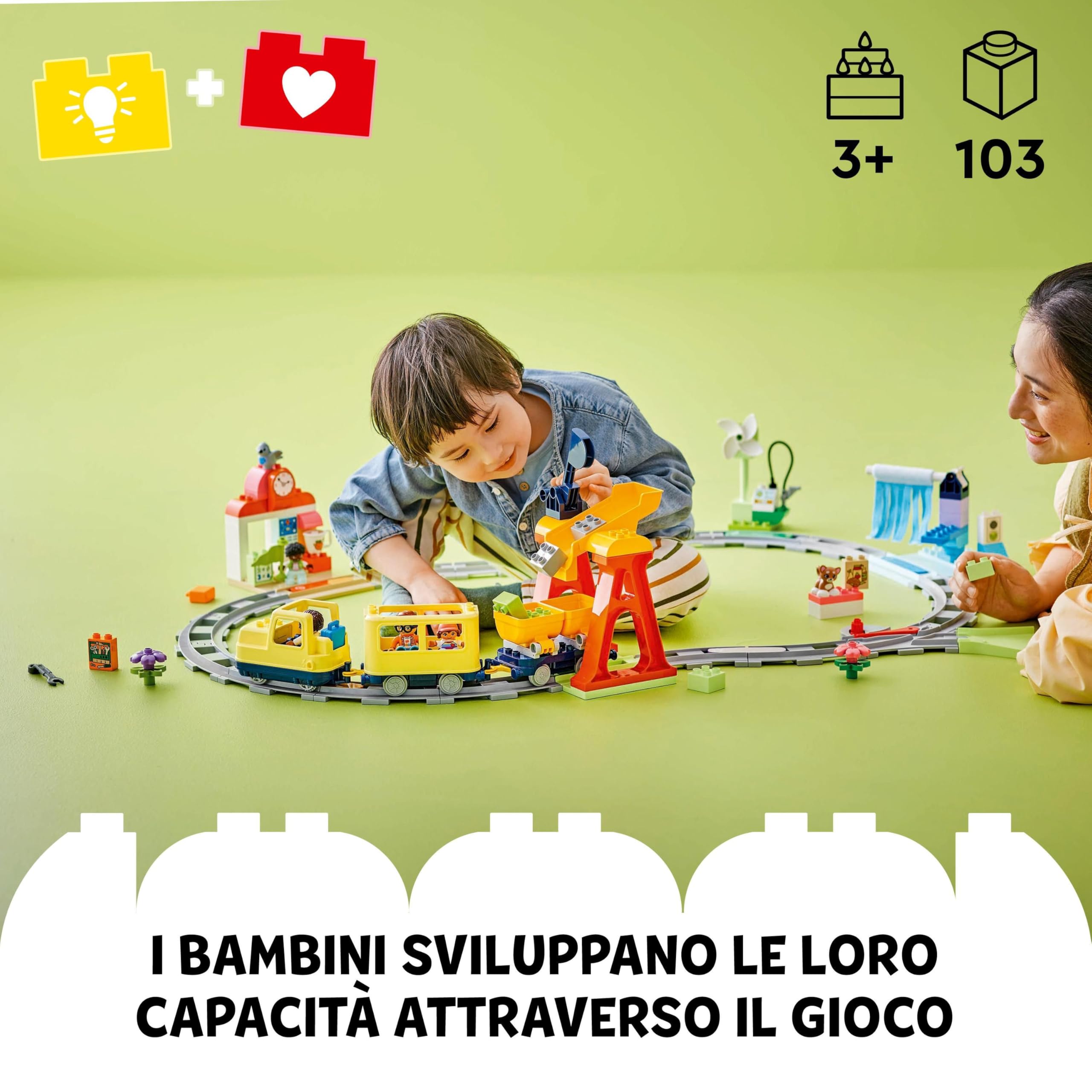 LEGO DUPLO Grande Treno Comunitario Interattivo - Giochi Didattici per Bambini e Bambine da 3 Anni in su - Include un Treno Giocattolo Push&Go con Suoni e Luci, 16 Pezzi di Binario e 4 Figure - 10428