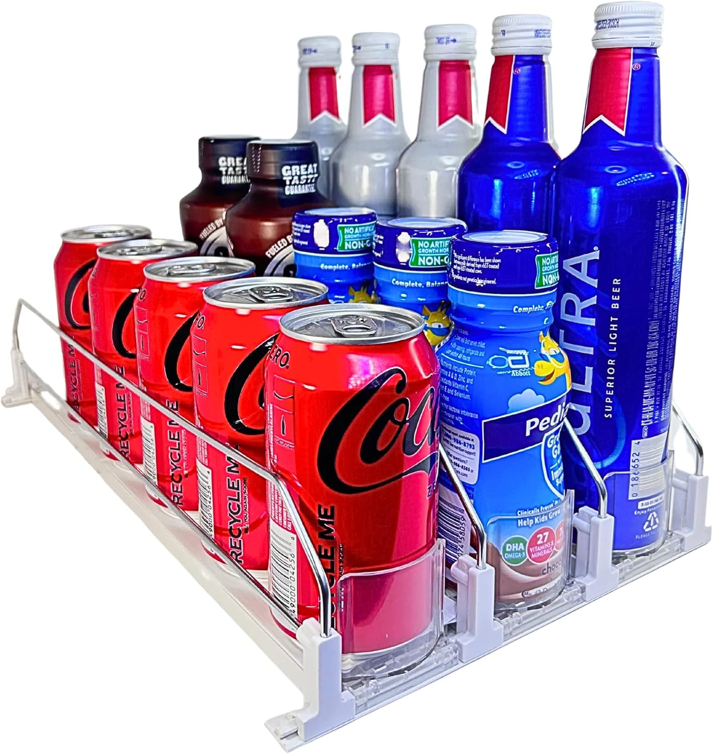 Drink Organizer for Fridge, White SelfPushing Glide