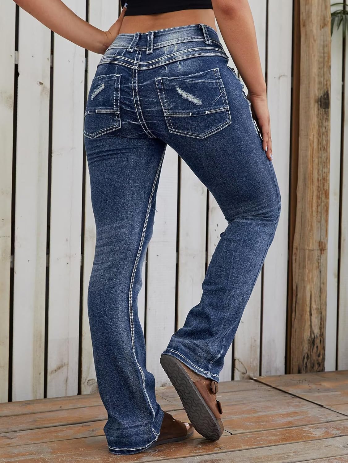 Flamingals Distressed Bootcut Jeans for Women Low Rise Jeans Ripped Flare Jeans Denim Pants - Image 5