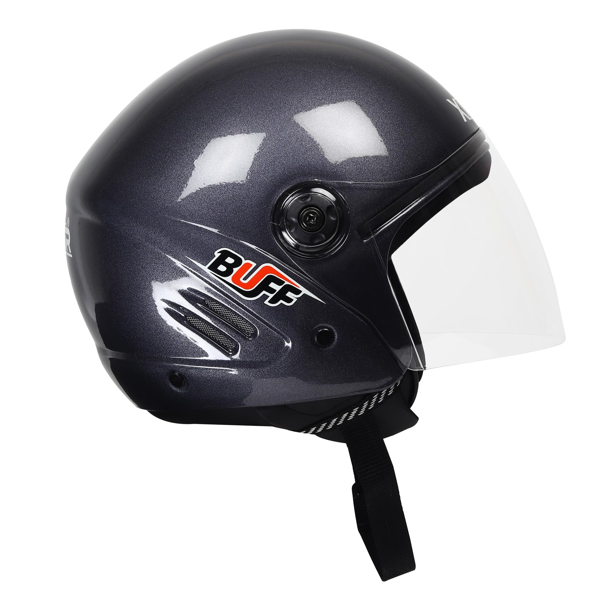 Buff ISI Certified Open Face Helmet for Men & Women | Lightweight Medium Size Protective Headgear with Clear Visor | Comfortable Fit, Stylish Design