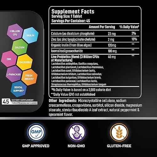 Miniatura 6 de Probióticos dentales para dientes y encías, mezcla de probióticos y prebióticos Lactobacillus Salivarius, el mejor probiótico oral para dientes,