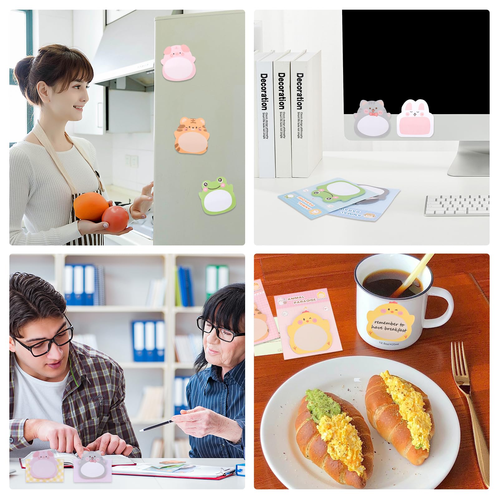 16 Packs Sticky Notes Cartoon Animal, Self-Stick Note Pad Set, Cute Sticky Labels Shaped Memo, Book Tabs Funny Novelty Annotation tabs for Student Kids Gifts Home Office School(8 Styles) - Image 4
