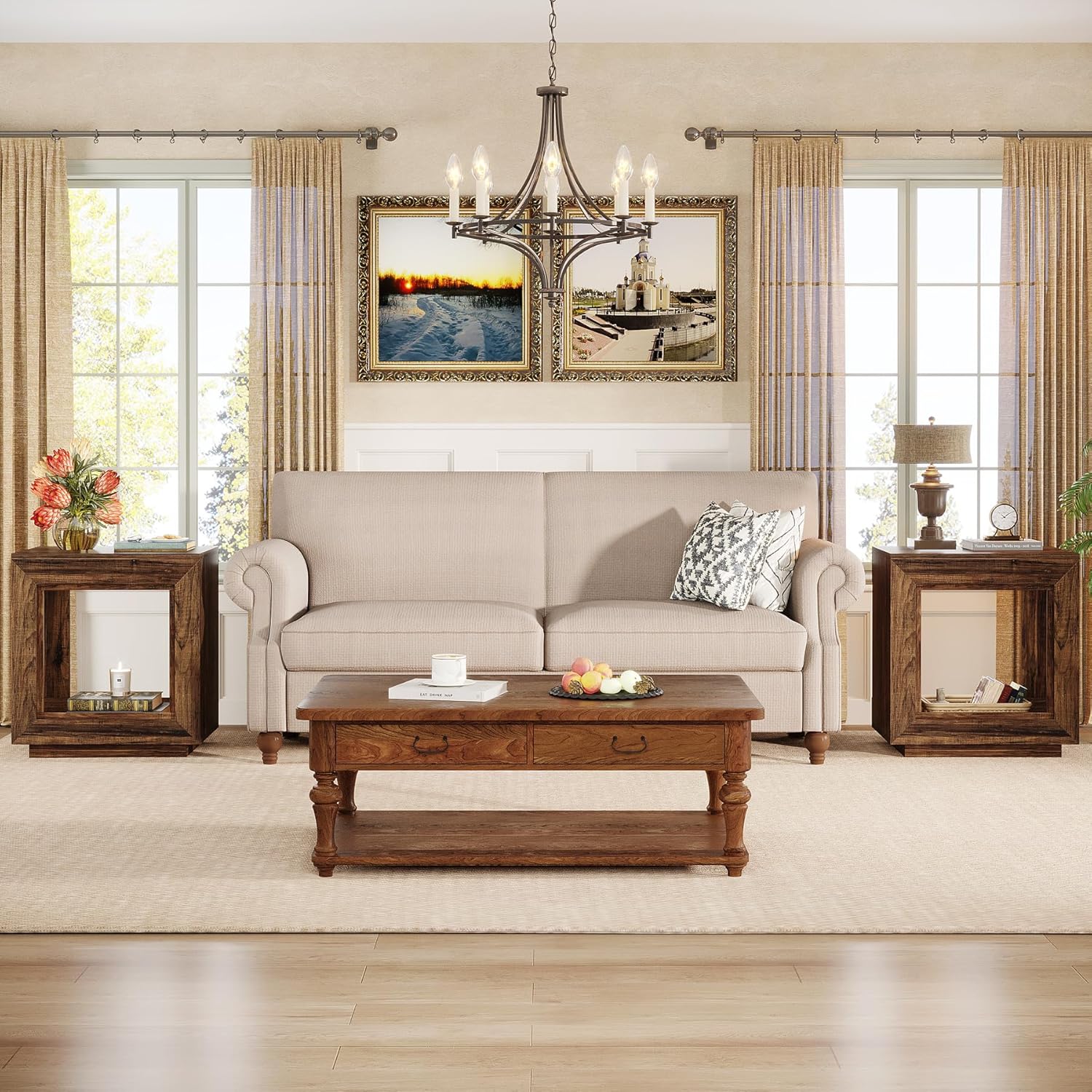 Tribesigns Rustic Wood End Table, 2 Tiered Square Side Table with Storage Shelf, Industrial Sofa Side Table for Living Room, Entrance (Rustic Brown) (1)