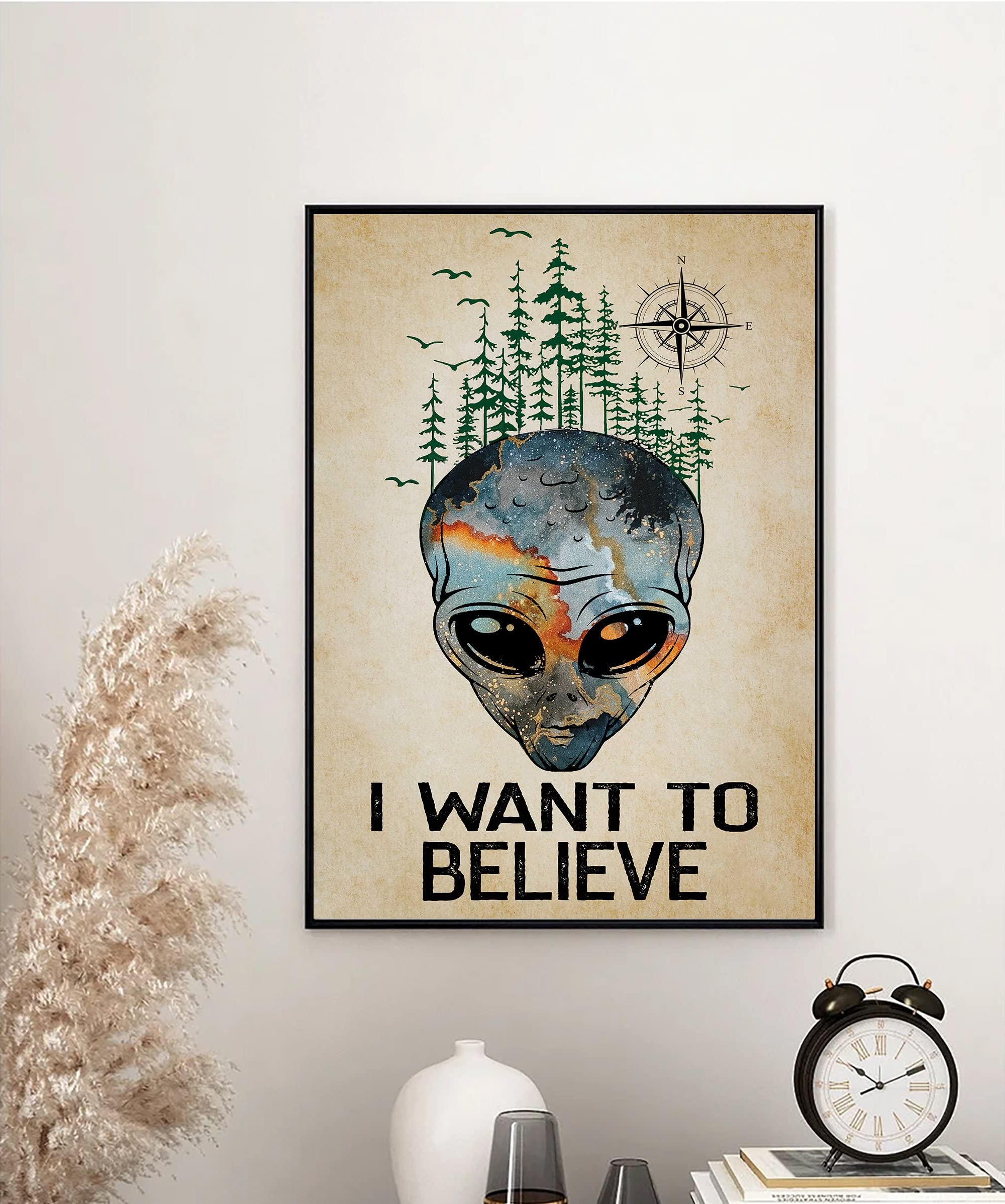 Retro Metal Tin Sign 5.5 X 8 Inches Alien I Want to Believe Vintage Poster Alien Abduction Poster Alien Believe Vintage Poster UFO Alien Nature Vintage Poster Gift Novelty Decorative Crafts Best Gift