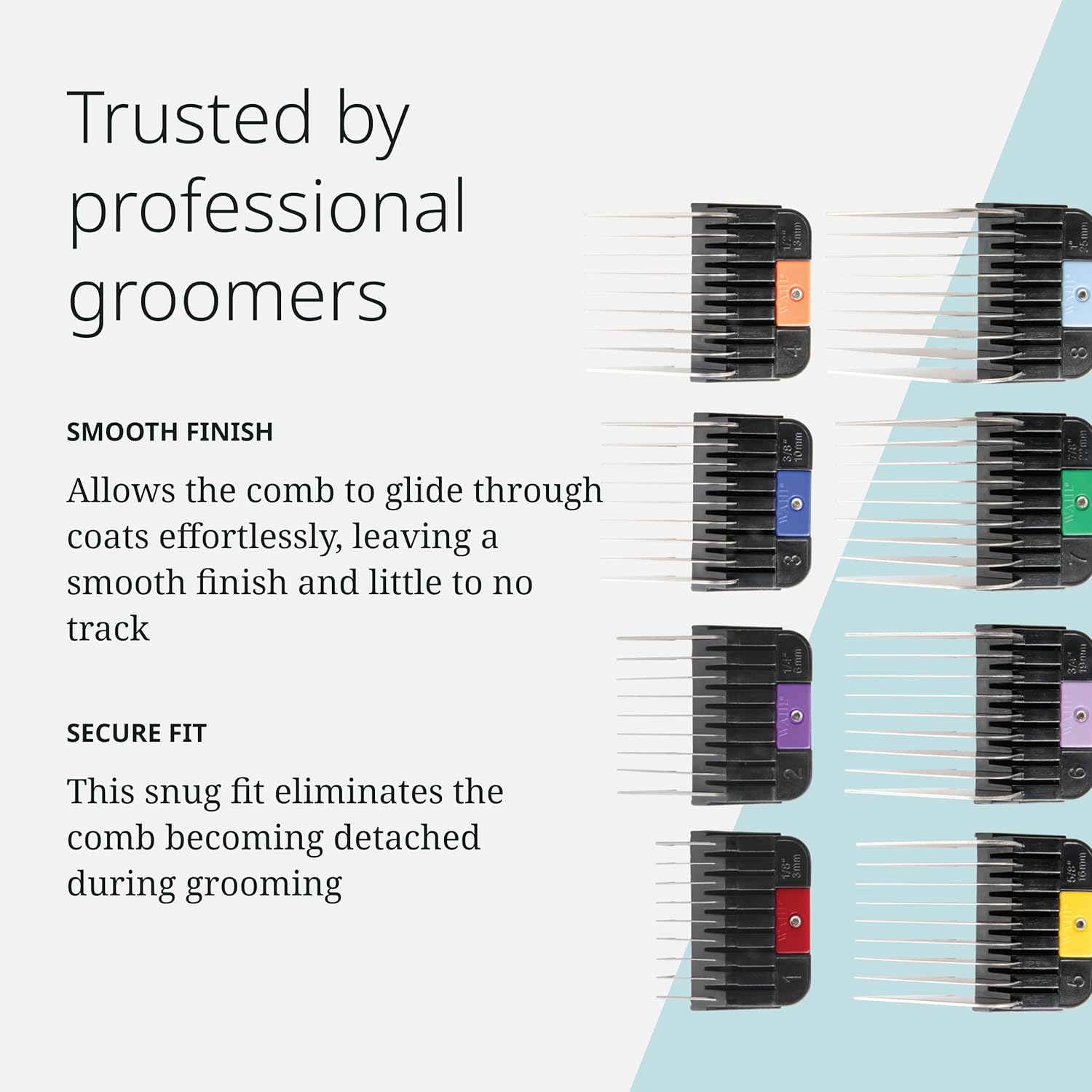 Wahl Pro Animal Stainless Steel Attachment Guide Comb Set for Detachable Blade Clippers - KMC+, KM10+, KM2+, KM Velocity, Supera, Inspire, Thick-Curly - Pet, Dog, Cat, & Horse Grooming - Multicolor 1