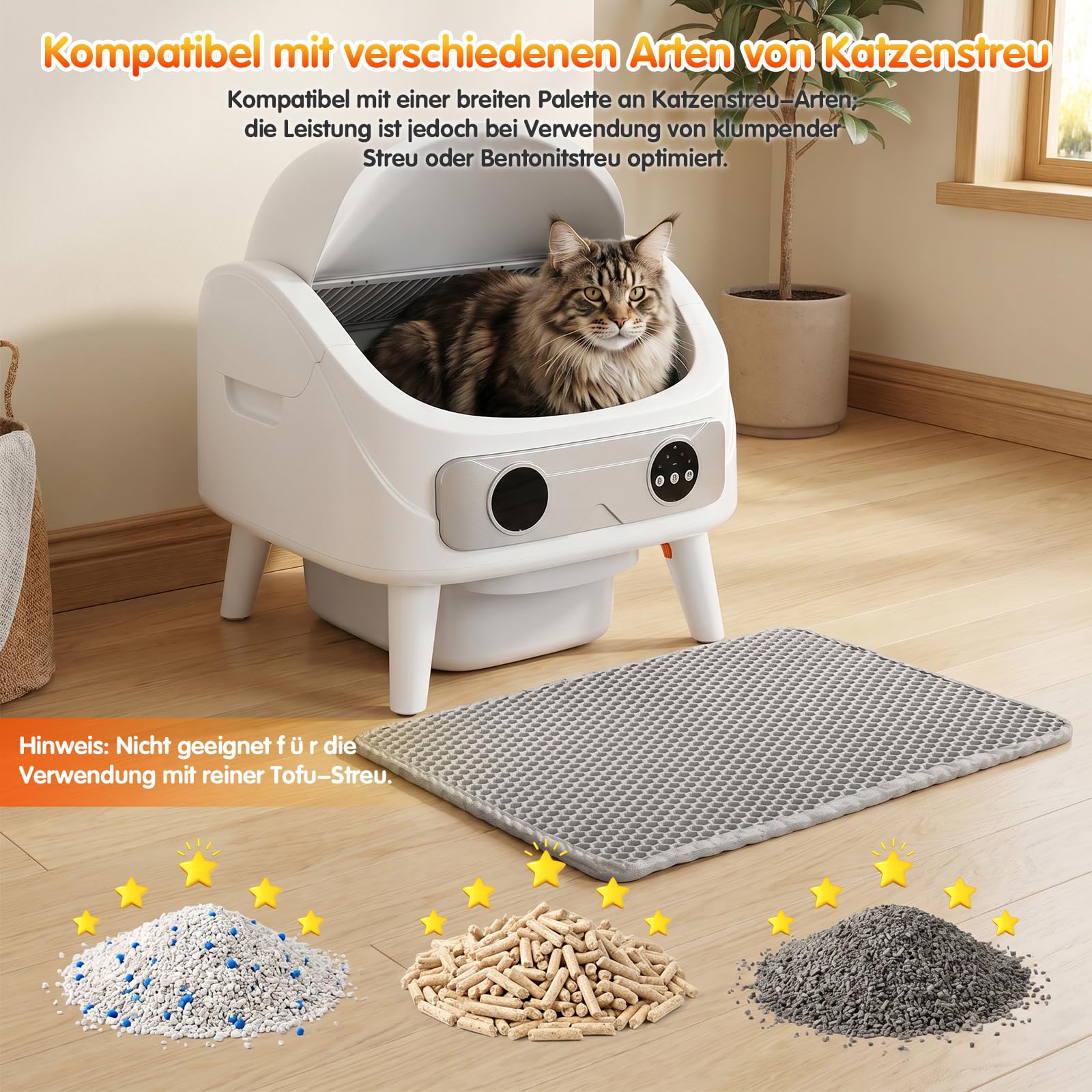 Selbstreinigende Katzentoilette Offen, 80L Automatisches Katzenklo