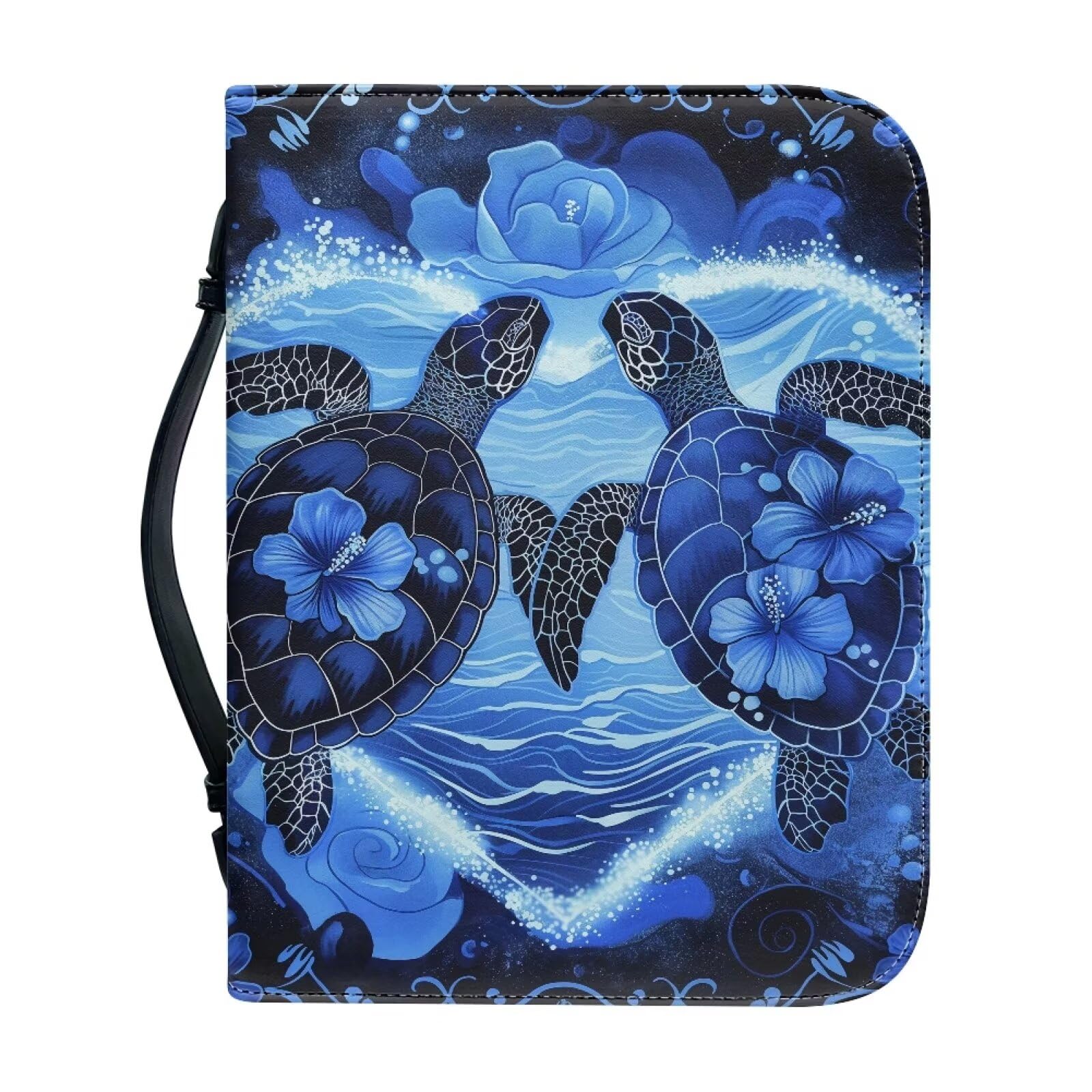 Talayituse Turtle Hibiscus Print Faux Leather Bible Cover for Men Boys Women Girls Christian Bible Case with Handle Carrying Book Case Protector Bible Tote Handbag Gifts, XL — image 1