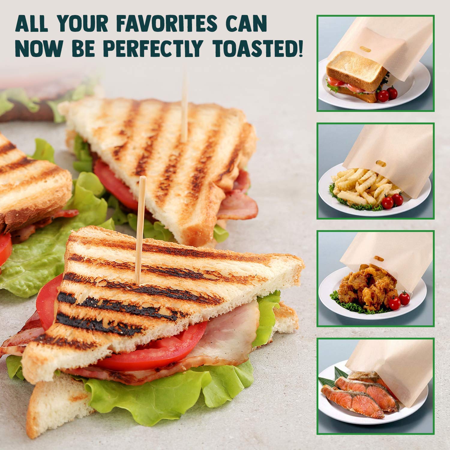 Grilled Cheese Toaster Bags Set of 3 Nonstick Reusable Grill Cheese