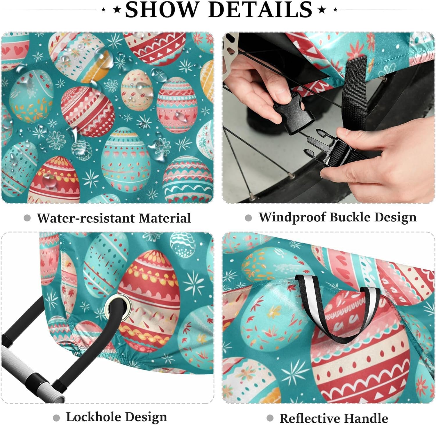 ALAZA Easter Eggs Ethnic Bike Cover Waterproof Outdoor Ebike Bicycle Covers Tarp Protection for 1/2 Bikes, Sun UV Dust Wind Proof