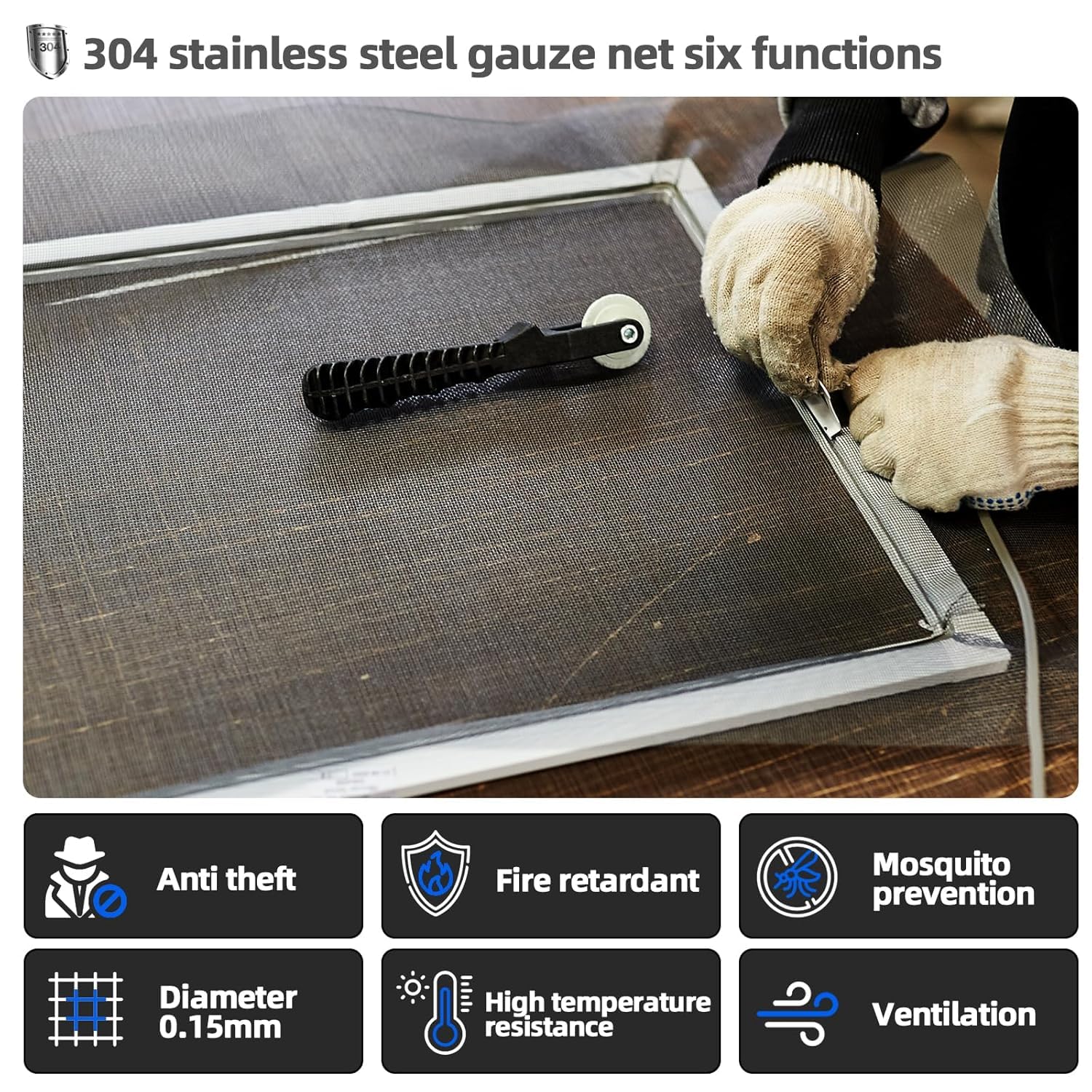 Stainless Steel 304 Woven Wire Mesh Sheet - 15 Mesh, 0.4mm Hole, 1mm Thickness - Ideal for Air Ventilation, Window Screens, Mosquito Nets, Rat Barriers, and Window net, door (3 feet x 5 feet) 4