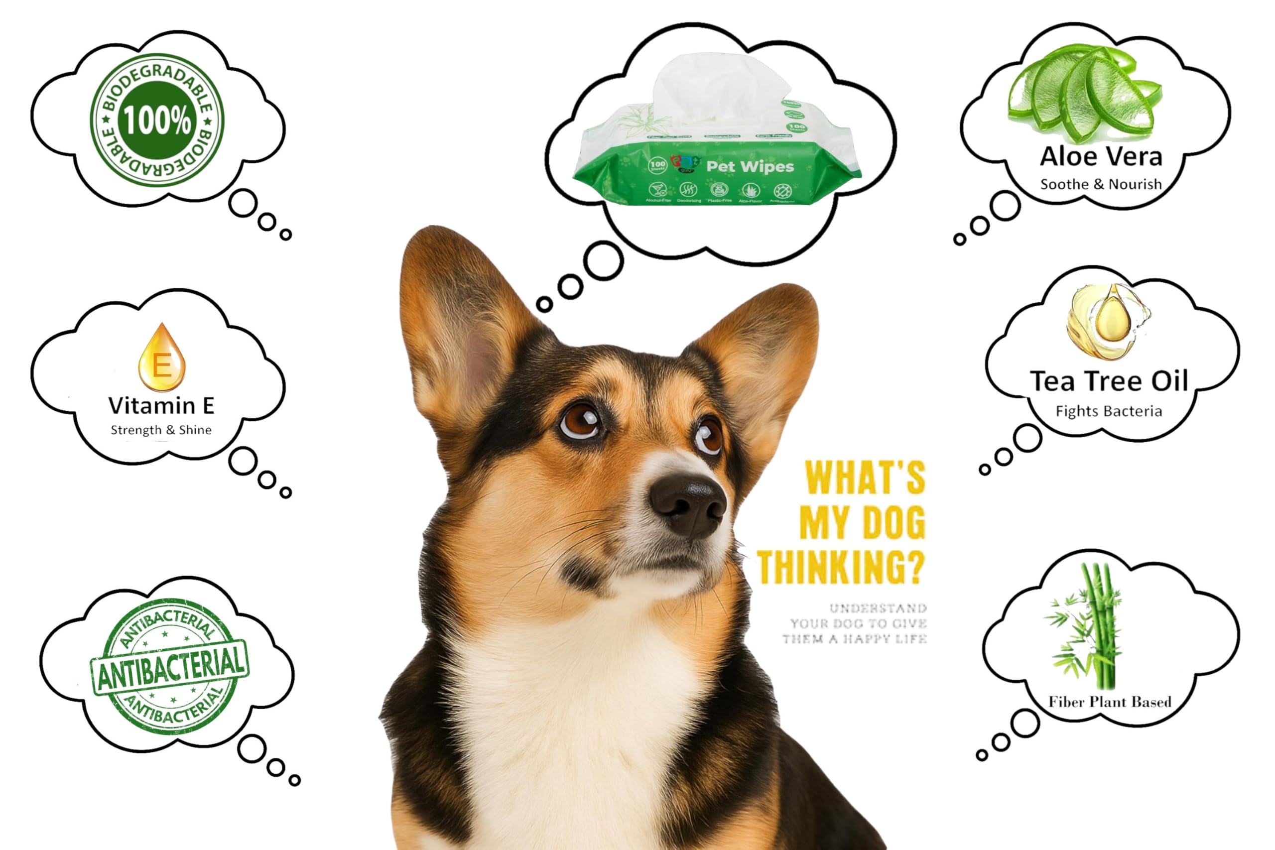 Pet Guru® Dogs & Cats - Toallitas desodorizantes antibacterianas 100 % libres de plástico, biodegradables, multiusos, para mascotas, a base de plantas, sin alcohol (1200 toallitas, sin perfume)
