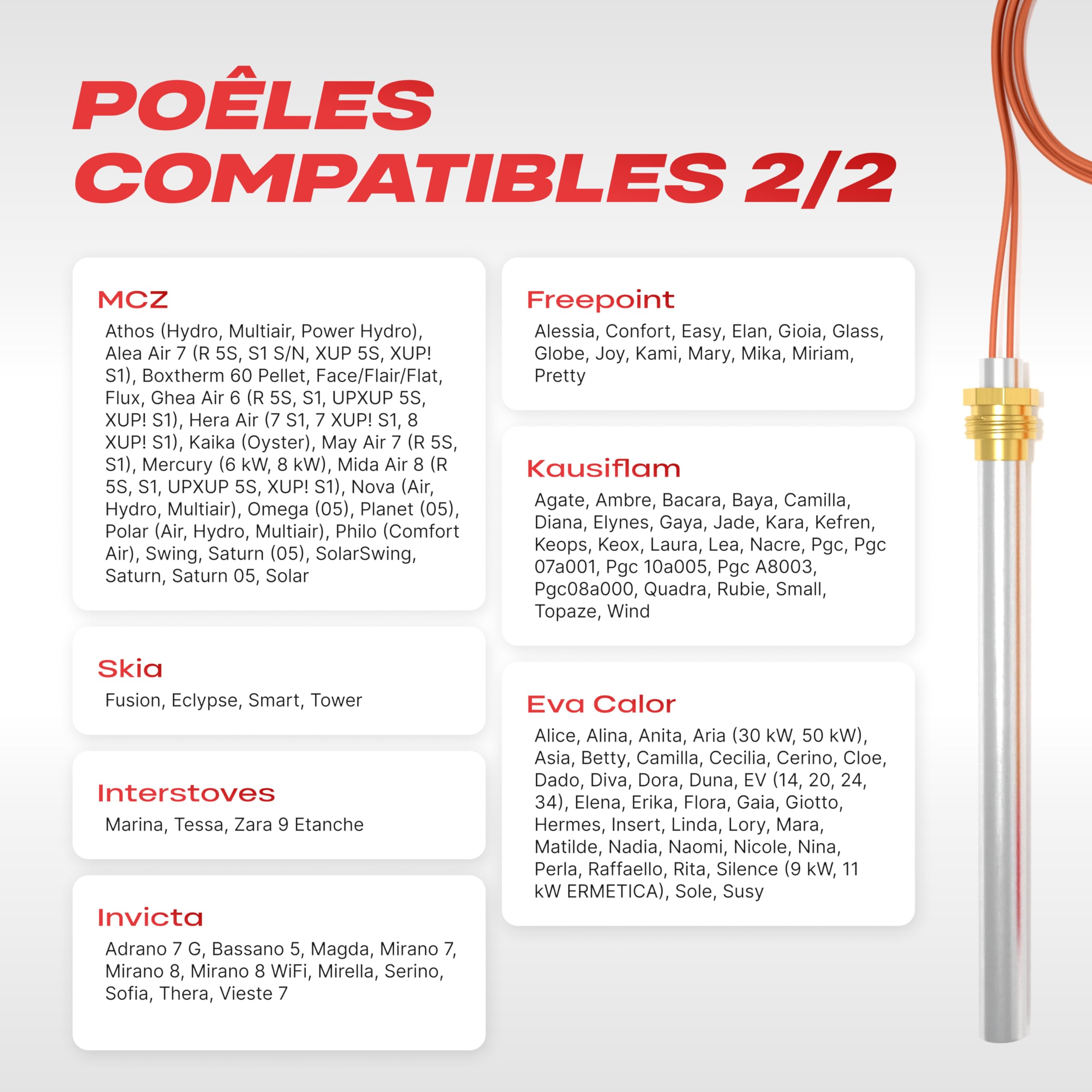 FIATLUX Bougie poêle à Granulé MCZ / Superior / Piazzetta / Jolly Mec / RED / Interstoves / Invicta / Freepoint / SKIA / Kausiflam (140/150mm - 280W - filetage 3/8'), (FL-0002)