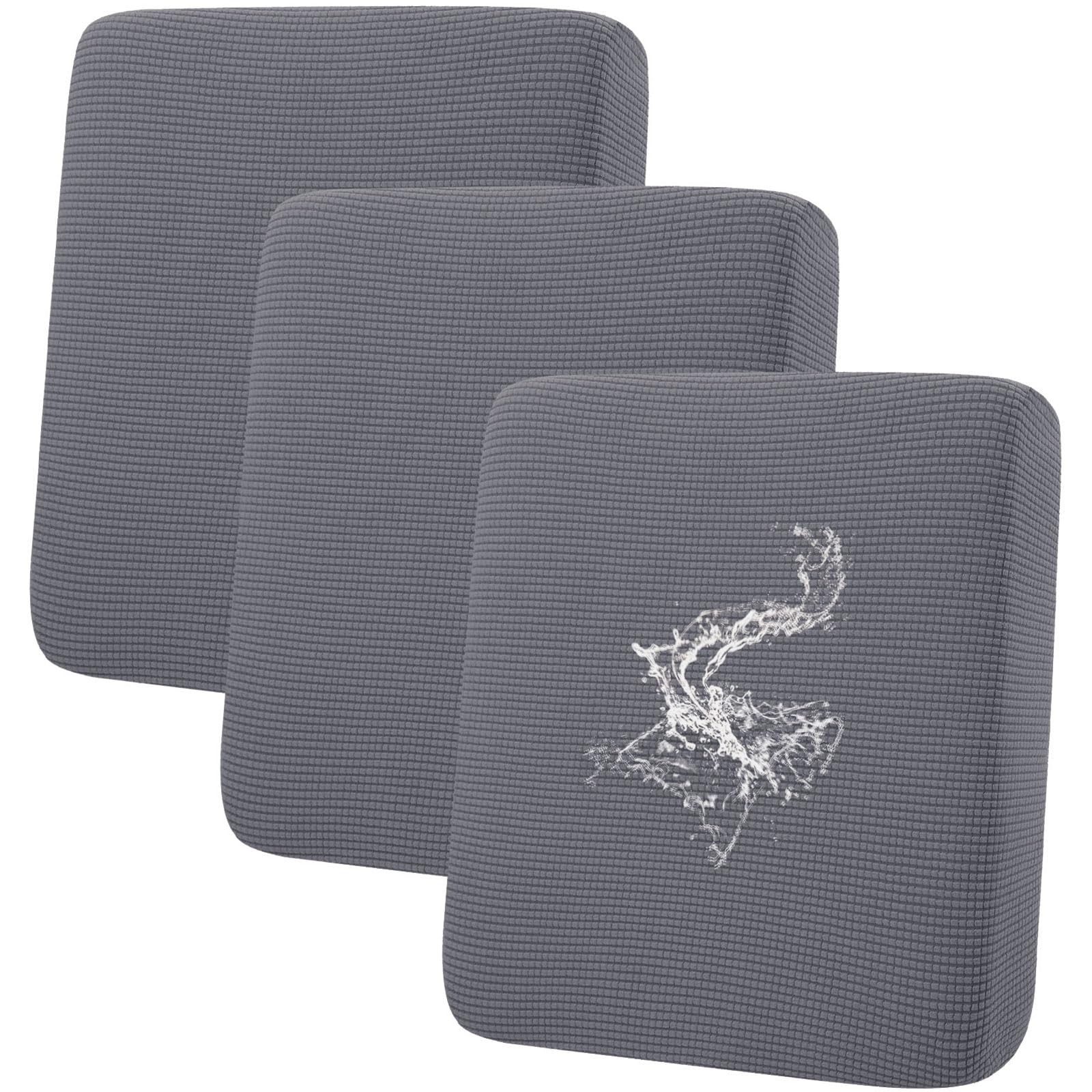 hyha Waterproof Couch Cushion Covers, Washable Sofa Cushion/Seat Covers, Stretch Sofa Slipcovers, Thick Jacquard Fabric, Couch Sofa Covers for Pets with Elastic Bottom (3 Packs, Middle Grey)