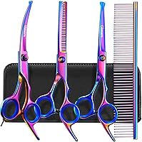 Vista 64 de Gimars 4CR - Tijeras 6 en 1 de acero inoxidable de aseo para mascotas, para perros, gatos y otros animales, resistentes con revestimiento de titanio.