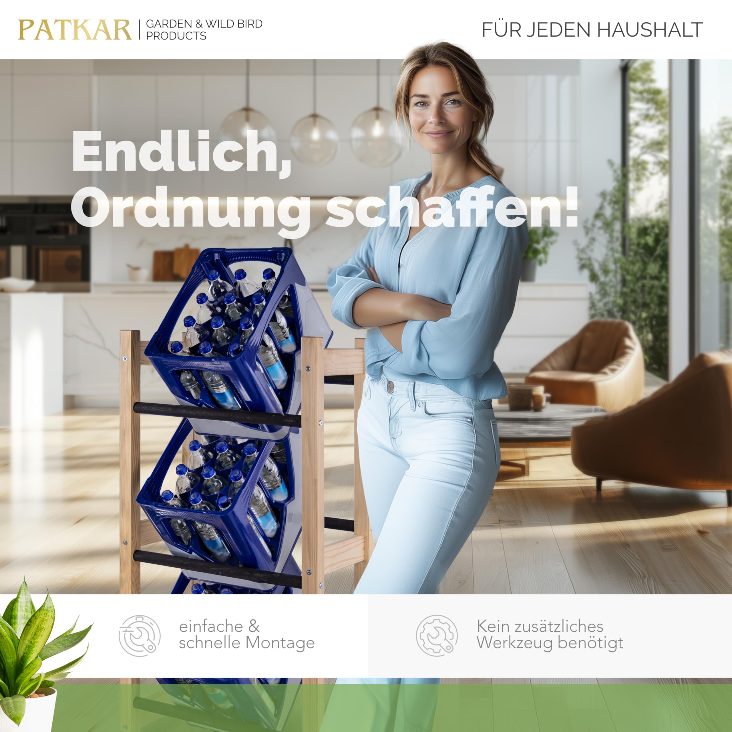 PATKAR Getränkekistenregal 3 Kisten [EXTRA STABIL] - Getränkeregal Weinregal für Jede Kistensorte (Made in Europe) - Standfestes Kistenregal freistehend - Regal Getränkekisten aus hochwertigem Holz