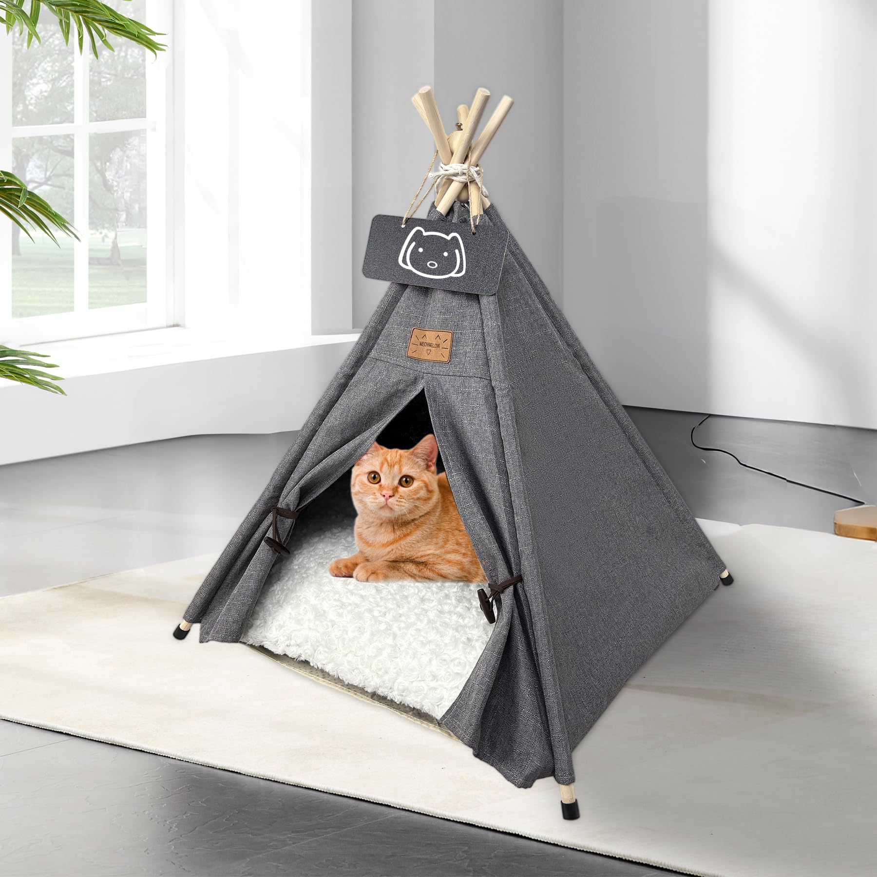 Tienda de campaña para mascotas con cojín grueso para gatos/perros, cama extraíble y lavable, casa de juegos para cachorros, tiendas de campaña para gatos, 60 x 60 x 70 cm