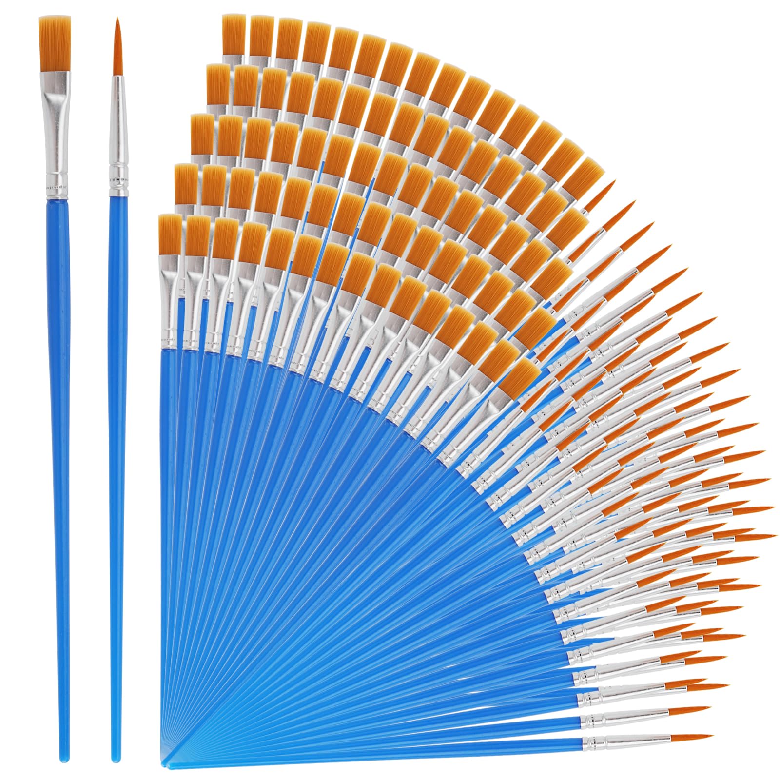 Seunmuk Blue 300 Pcs Small Paint Brushes, Bulk Artist Paint Brushes With Flat And Pointed, Paintbrushes For Detail Painting Watercolor, Acrylic Gouache, Oil Painting(Blue)