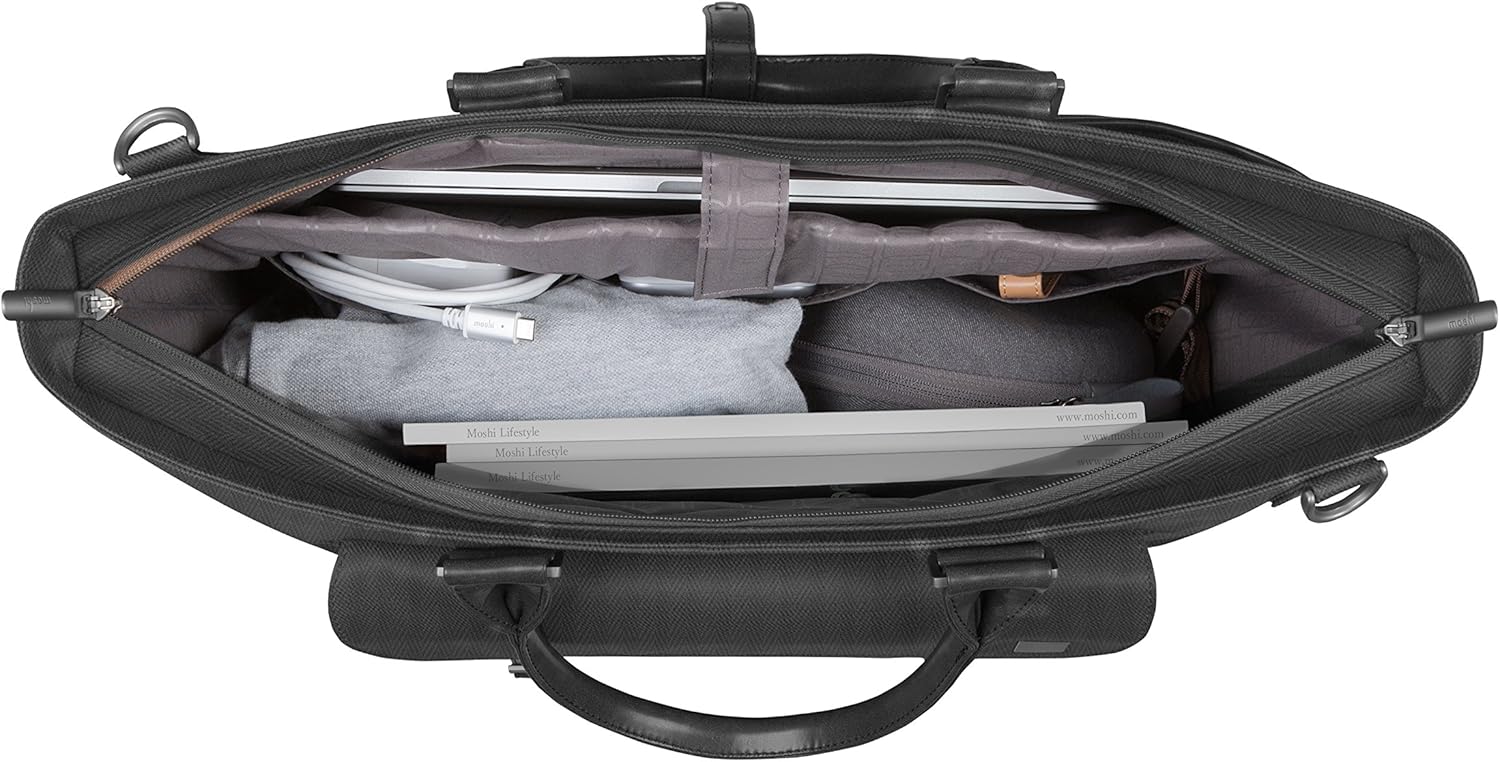 Moshi Costa Travel Satche Crush-Resistant, for 13-15" Laptop, ipad, Men Shoulder Strap Bag, Camera Briefcase (Slate Black)