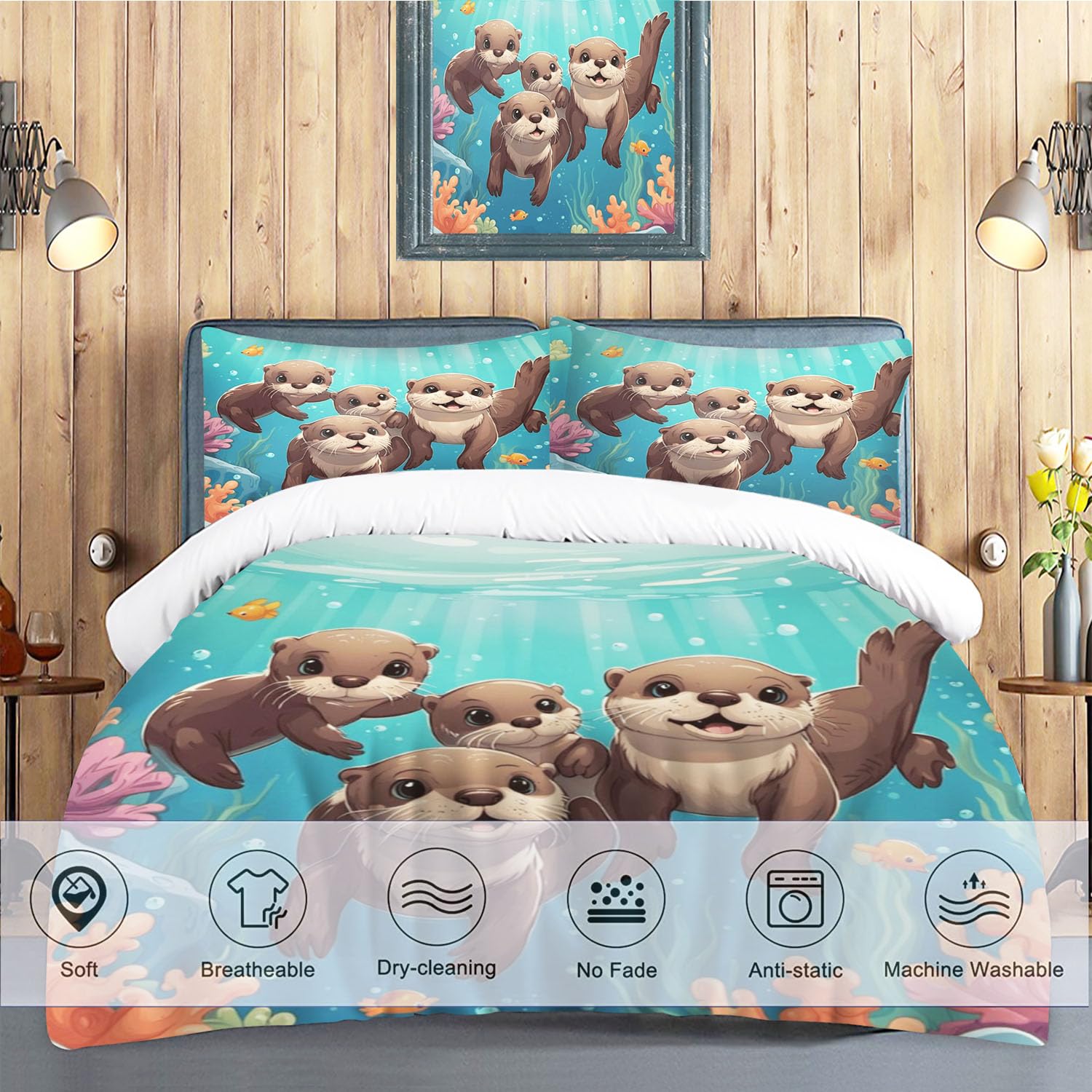 SMchwbc Otter Bed Linen 135 x 200 cm Cute Otter Duvet Cover for Boys Girls Otter Animal Bedding Set 3D Print Ottertier Bed Linen 100% Microfibre Animal Red Duvet Cover (140 x 210 cm - Image 2