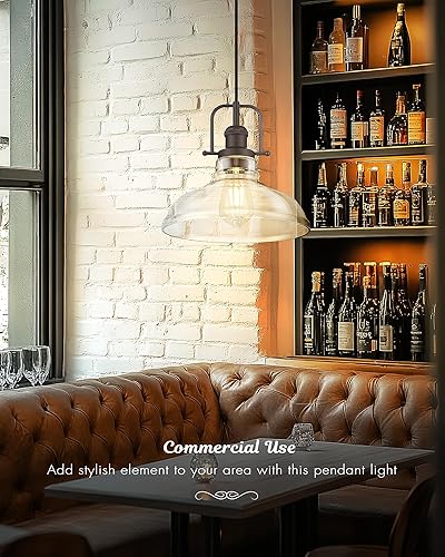 Miniatura 7 de FEMILA Lámpara colgante vintage, lámpara colgante de casa de campo con altura ajustable, pantalla de vidrio transparente, acabado de bronce