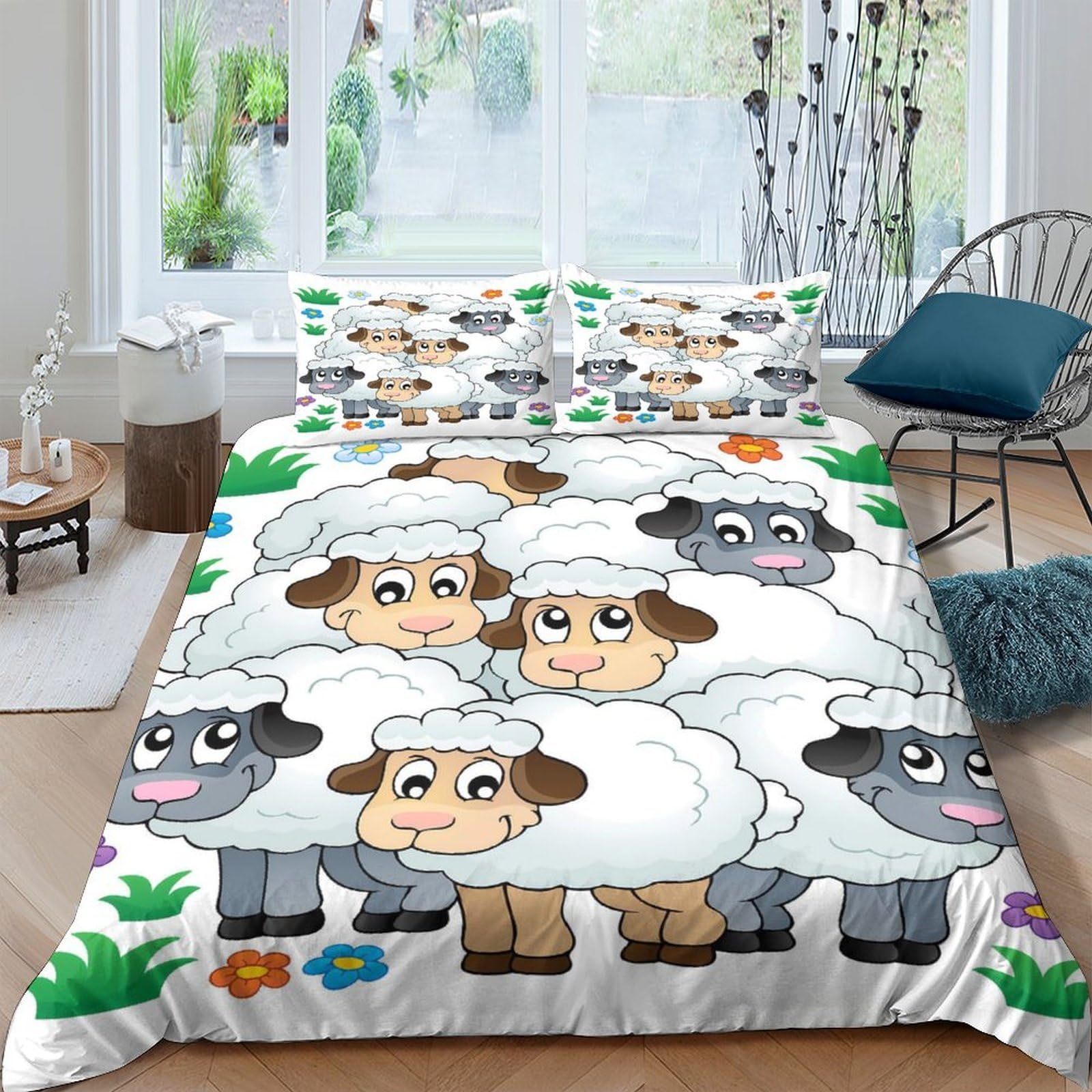 Ctjqhvkz Style-5 3D Printed Cartoon Sheep Fitted Sheet Microfiber Soft Non-Slip Animal Pattern Bed Cover For Bedroom Guest Room Single（135X200cm）