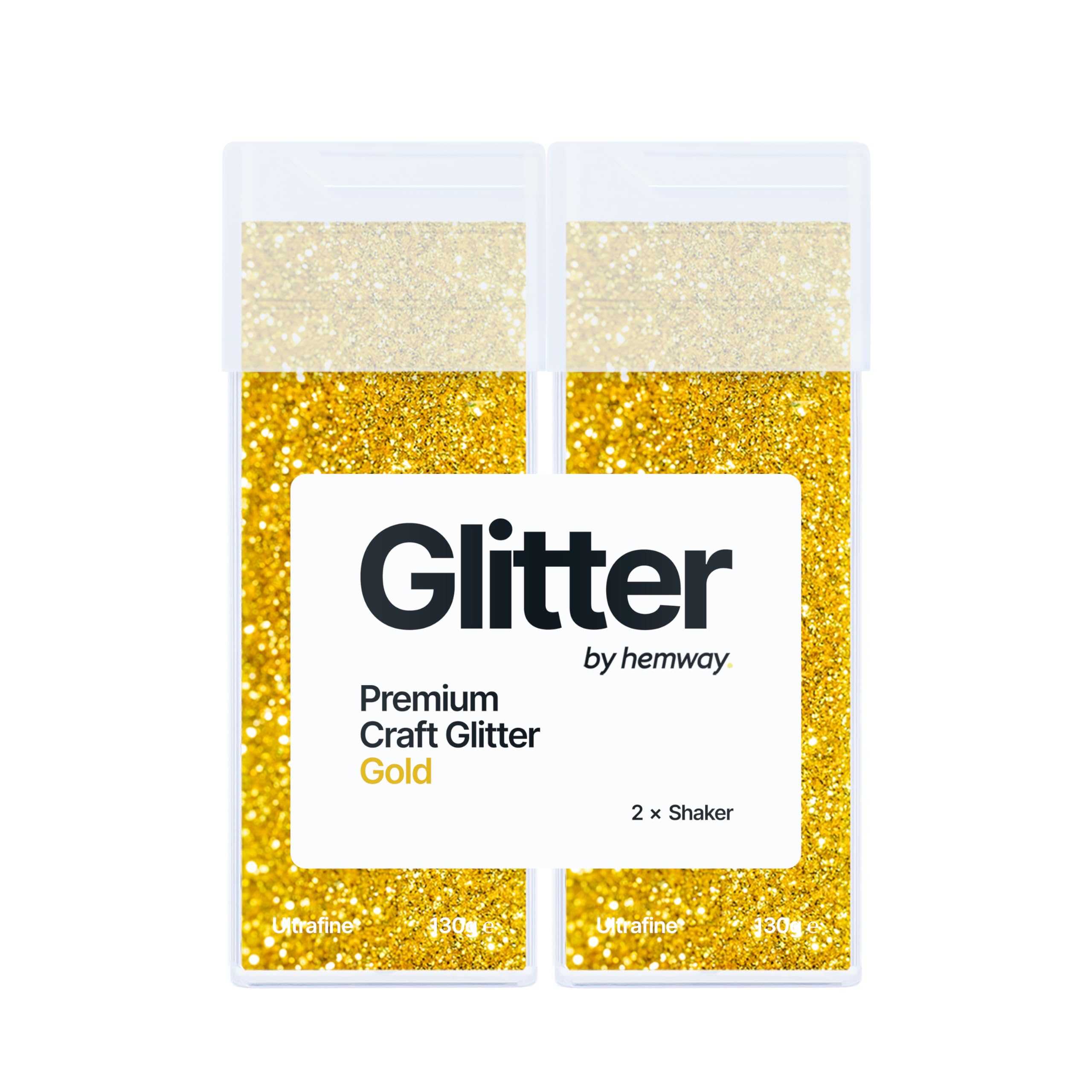 Hemway Glitter Shaker Gold 130g x2 Pack Ultrafine, Craft Glitter Shakers for Resin & Epoxy Crafts, Christmas Art Supplies