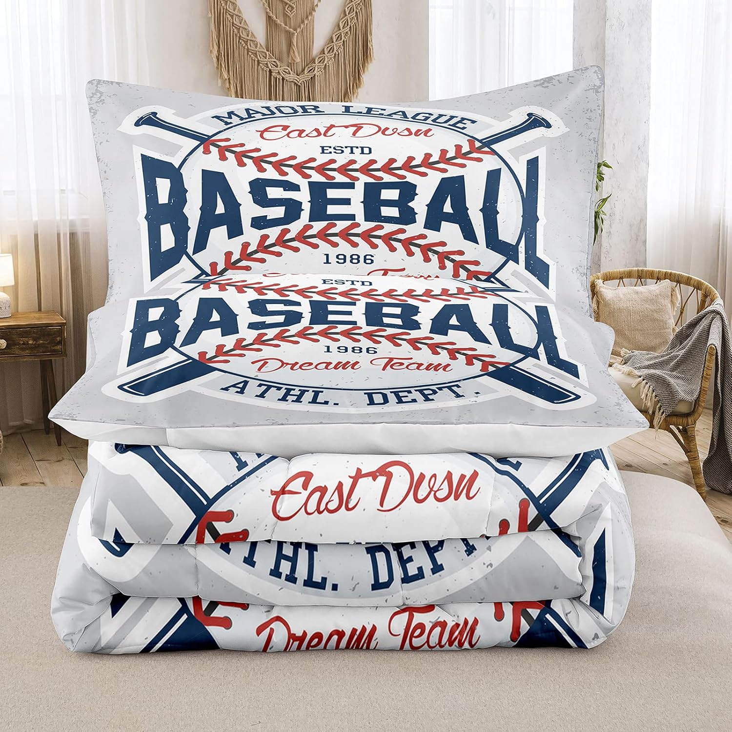 Exclusive Discount 🔥 Bodhi Baseball Comforter Set King for Boys Baseball Bedding Set for Kids Baseball Grey Color Kids Baseball Comforter Bedding Set with Pillowcases, Sports Baseball Quilt Set #4009
