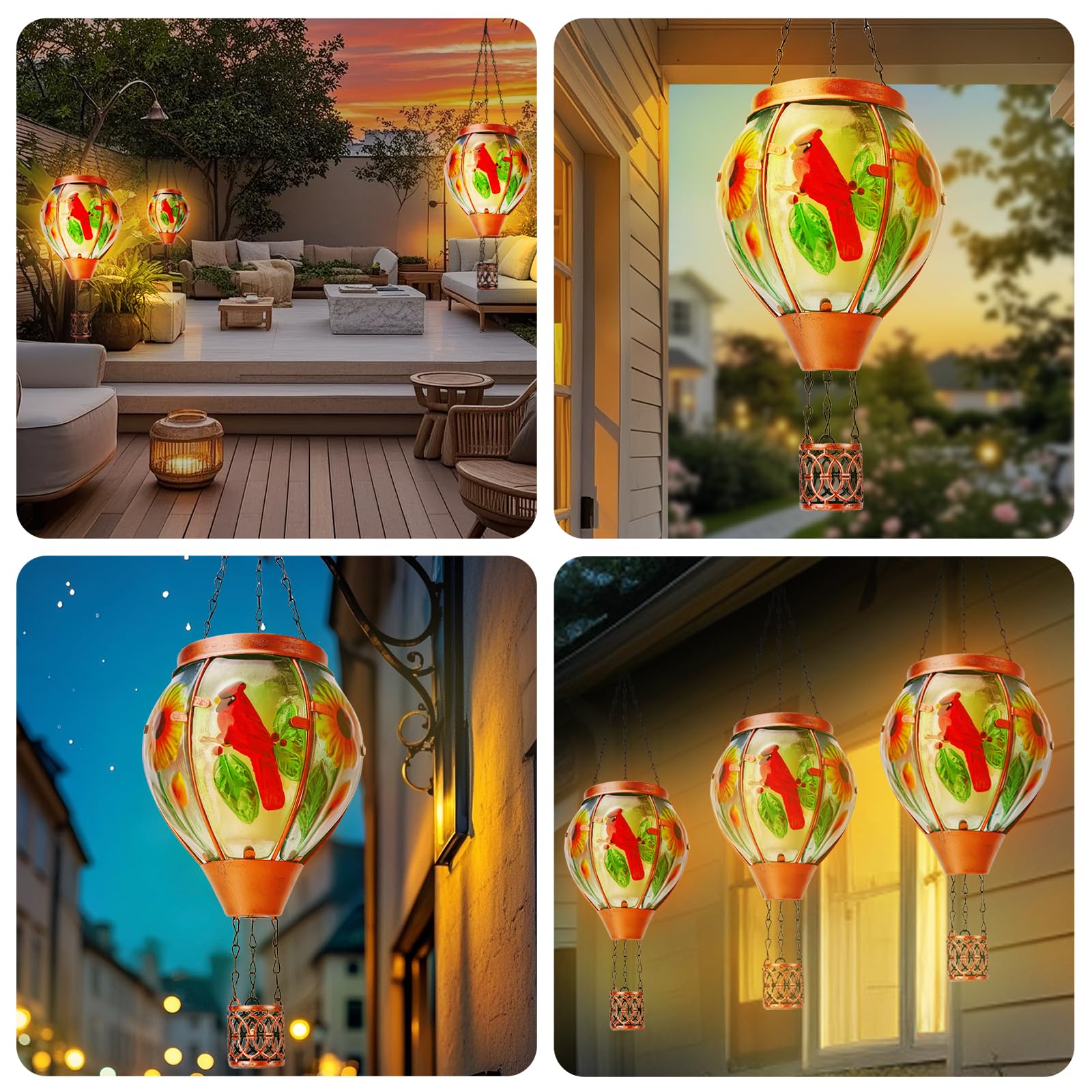 Solar Hot Air Balloon Lantern With Flame, Cardinal Glass Solar Hanging Lights Outdoor Yard Patio Farmhouse Decoration, Cardinal Gifts For Women Grandma Mom(2 Pack - View #2