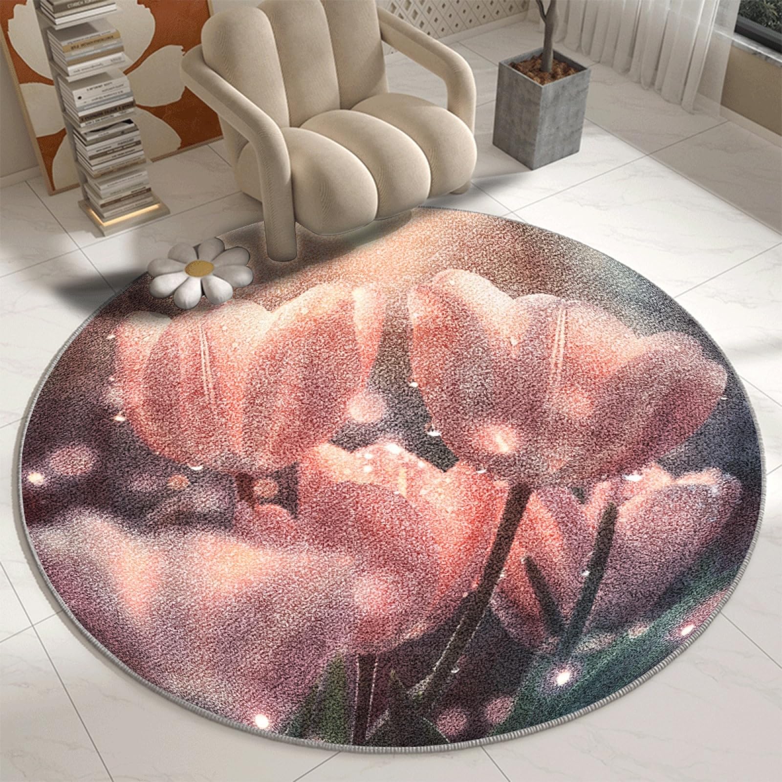 Tapis extérieur rond orange antidérapant et lavable en machine