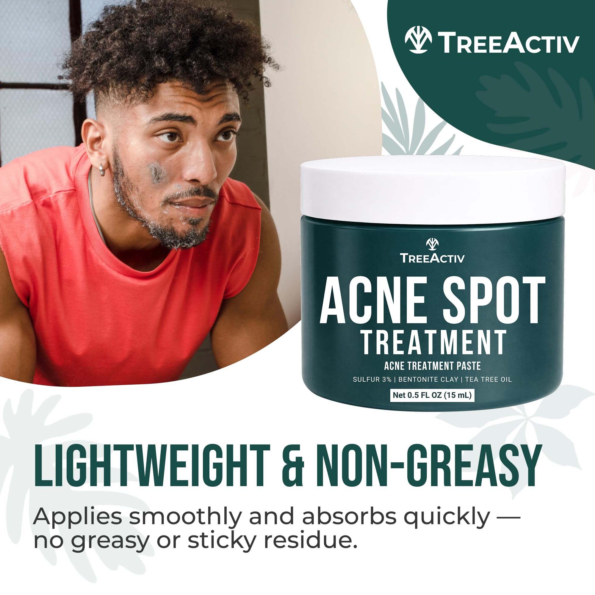 TreeActiv Cystic Acne Spot Treatment with Sulfur, Tea Tree Oil & Bentonite Clay, 2-Pack