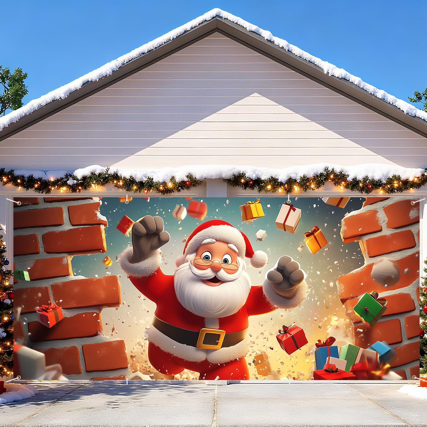 6 x 13 ft Christmas Garage Door Decorations Merry Christmas decorations Xmas Garage Door Cover, Happy New Year Hanging Banner for Home,Outdoor,Indoor,Party (Santa Claus, 6 x 13 ft)