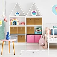 Vista 3 de SIMPLE HOUSEWARE Contenedores de almacenamiento de cubos plegables con asas, de 11 pulgadas, color marrón claro, paquete de 6, organizadores