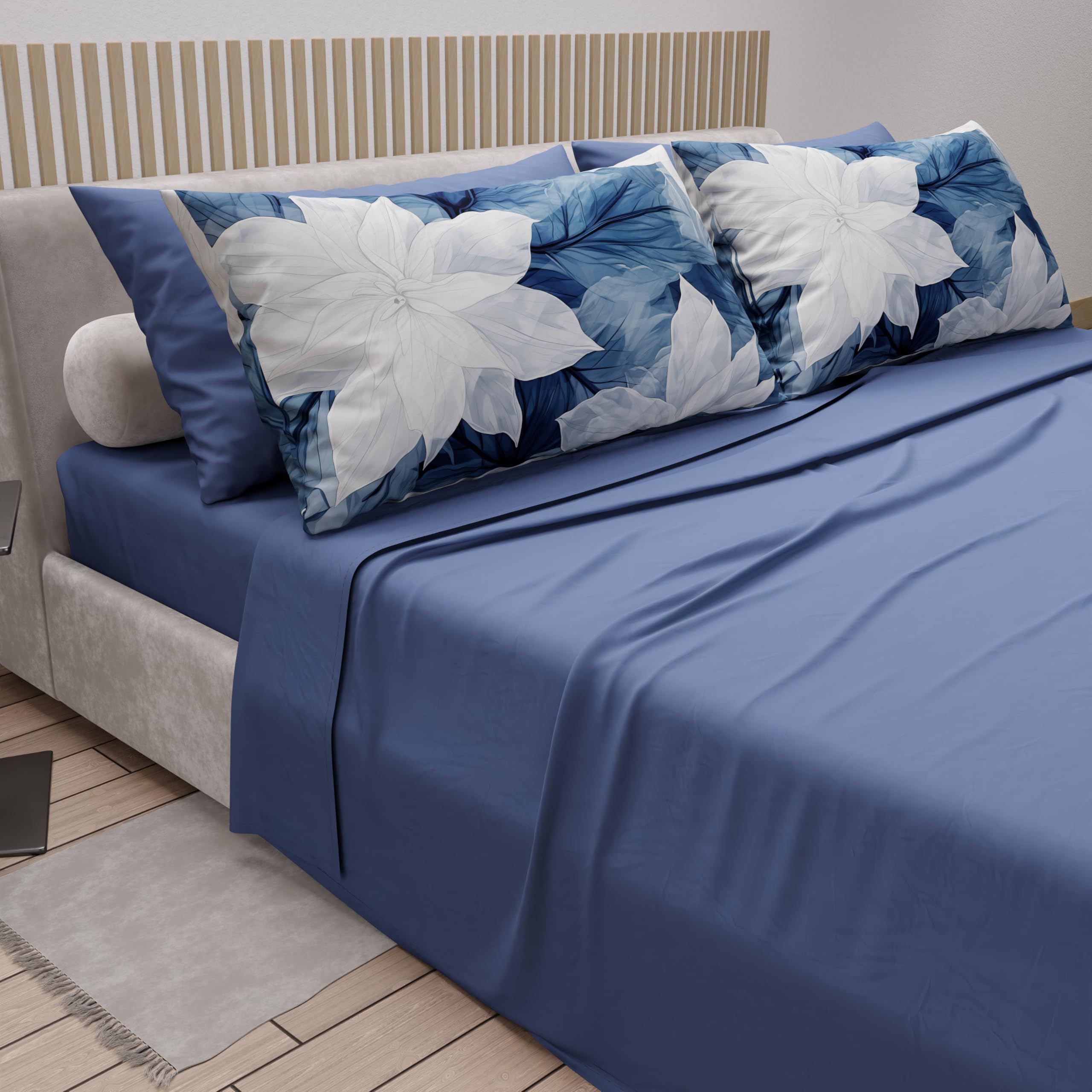 PETTI Artigiani Italiani - Lenzuola Matrimoniali Cotone con Federe in Stampa Digitale, Lenzuolo Completo Letto Matrimoniale Fantasia Floreale 108 Indaco, 100% Made in Italy