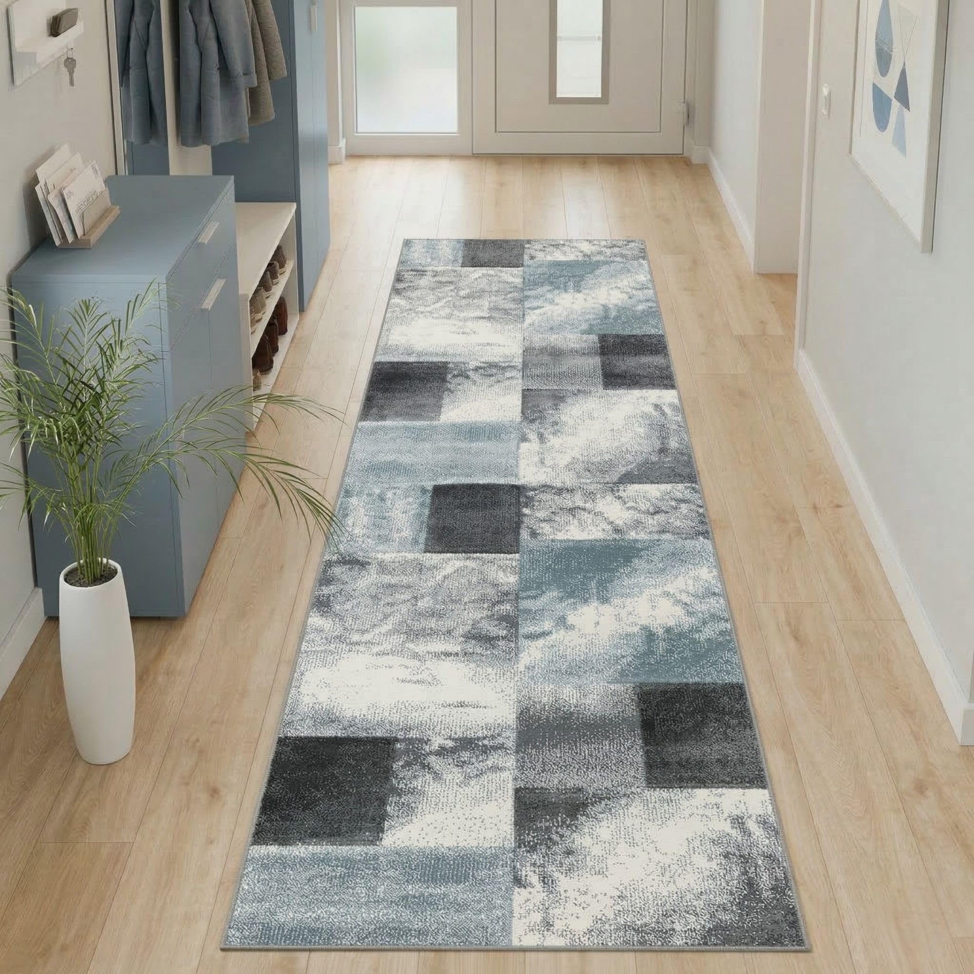 Carpetsale24 Teppich Kurzflor Konturenschnitt in Schwarz Grau Weiß - Kariertes Design, Extra Weich, Waschbar, Pflegeleicht - Für Wohnzimmer, Schlafzimmer, Esszimmer