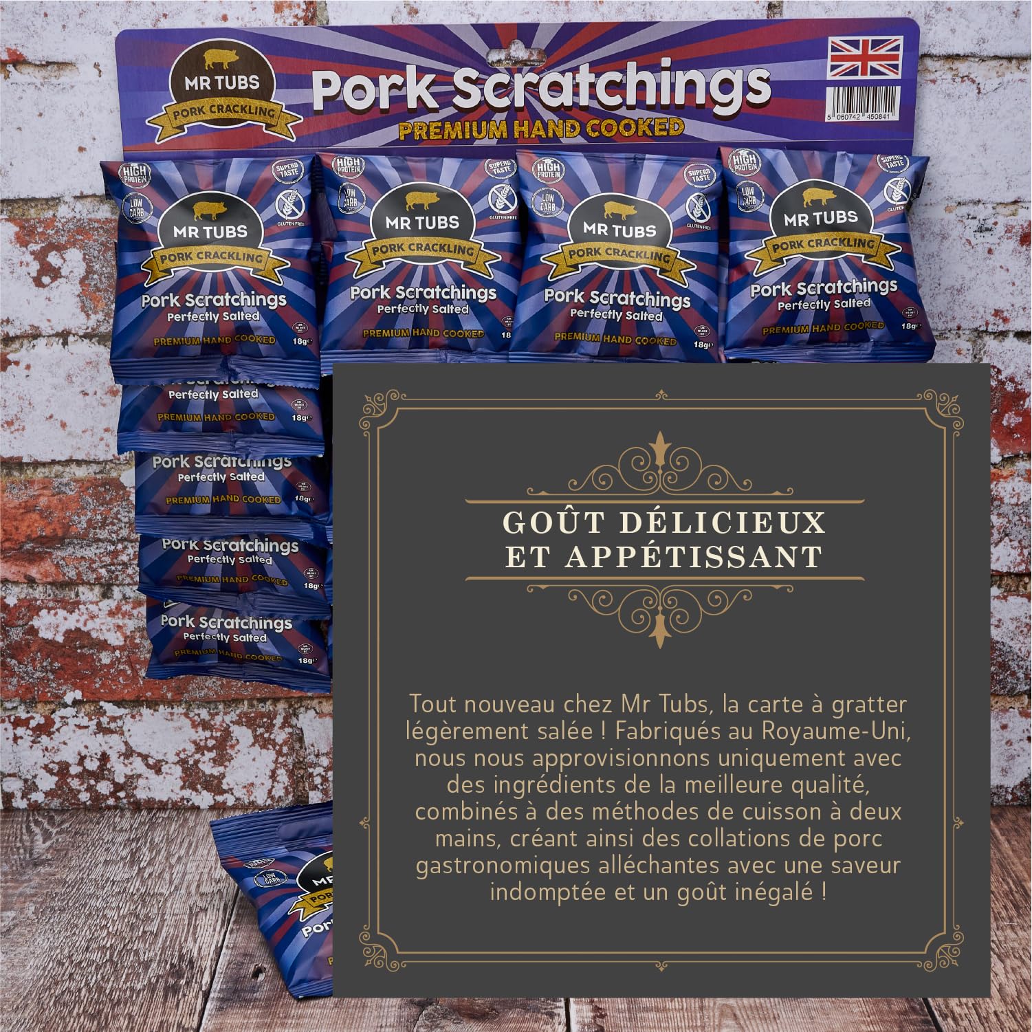 Grattons de Porc de Qualité Mr Tubs Premium Pork Scratchings – Sans Gluten – Salés A La Perfection, 20 Sachets De 18 G – Style Pub, Faible Teneur En Glucides (20 sachets de 18 g)