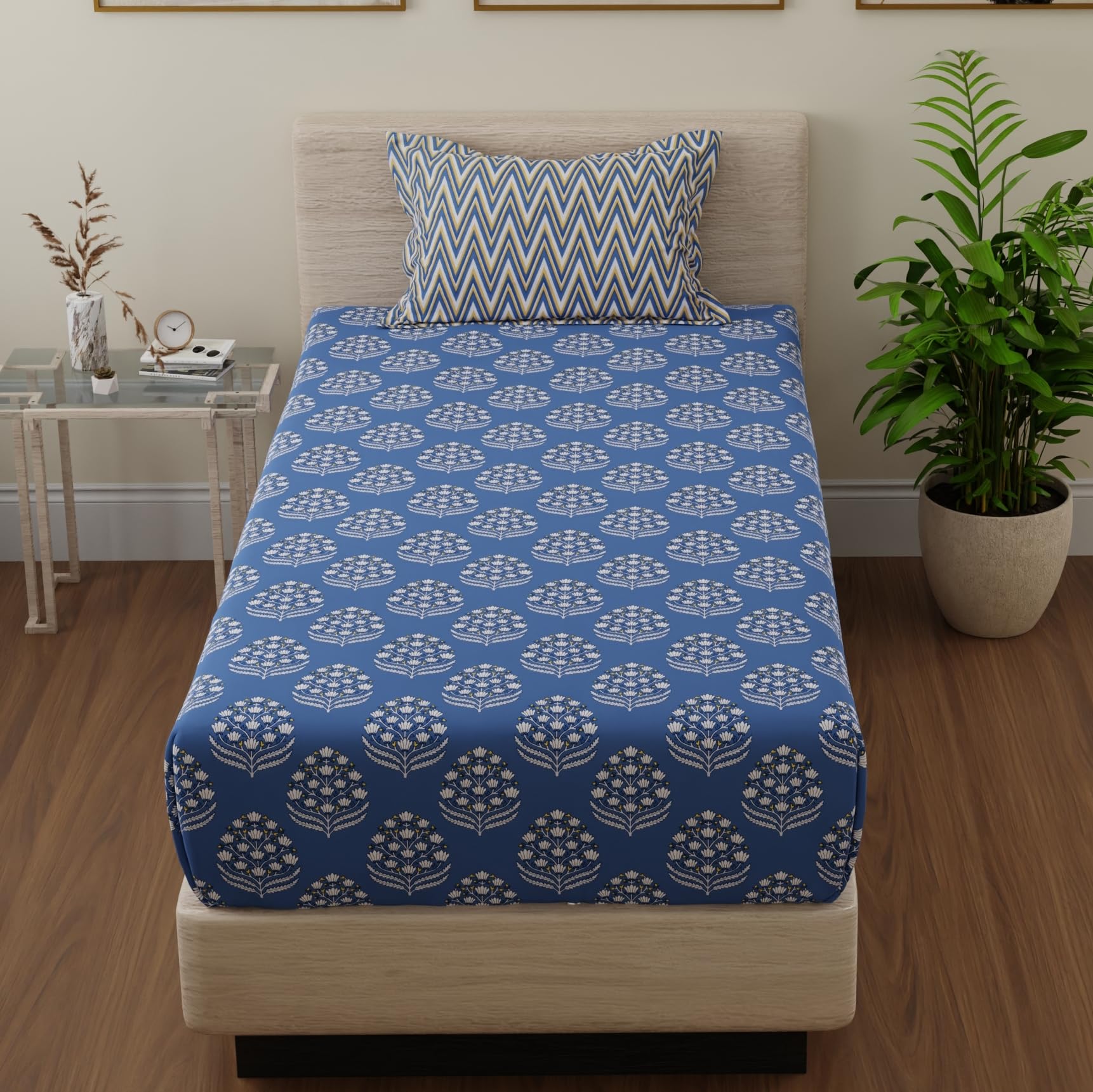 Huesland Cotton Fitted Sheet - Single Bed, Paisley Design -21