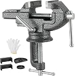 DASBET Table Vise Universal 3 Inch Work Bench Vice Clamp- 360°Swivel Base Bench Clamp Home Vise Clamp for Woodworking, Metalworking,Handcraft Creations, Cutting Conduit, Drilling