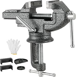 DASBET Table Vise Universal 3 Inch Work Bench Vice Clamp- 360°Swivel Base Bench Clamp Home Vise Clamp for Woodworking, Metalworking,Handcraft Creations, Cutting Conduit, Drilling