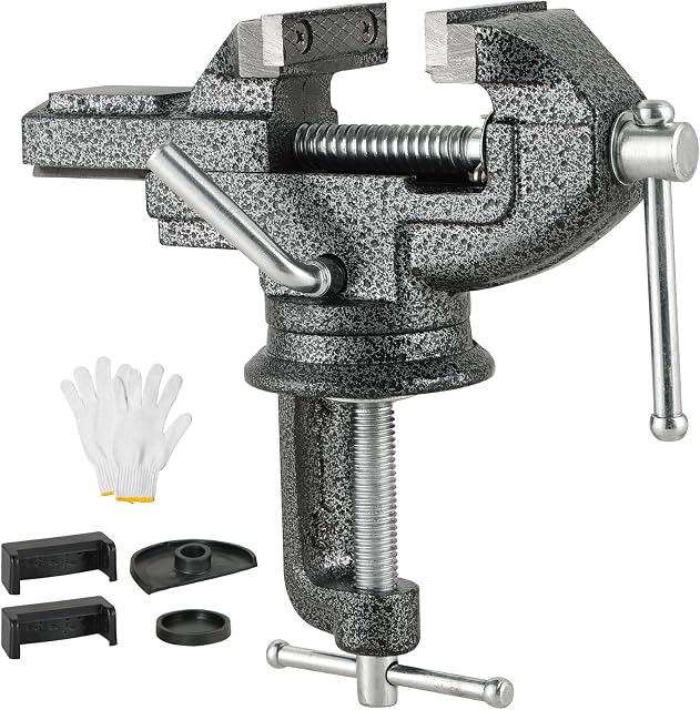 DASBET Table Vise Universal 3 Inch Work Bench Vice Clamp- 360°Swivel Base Bench Clamp Home Vise Clamp for Woodworking, Metalworking,Handcraft Creations, Cutting Conduit, Drilling