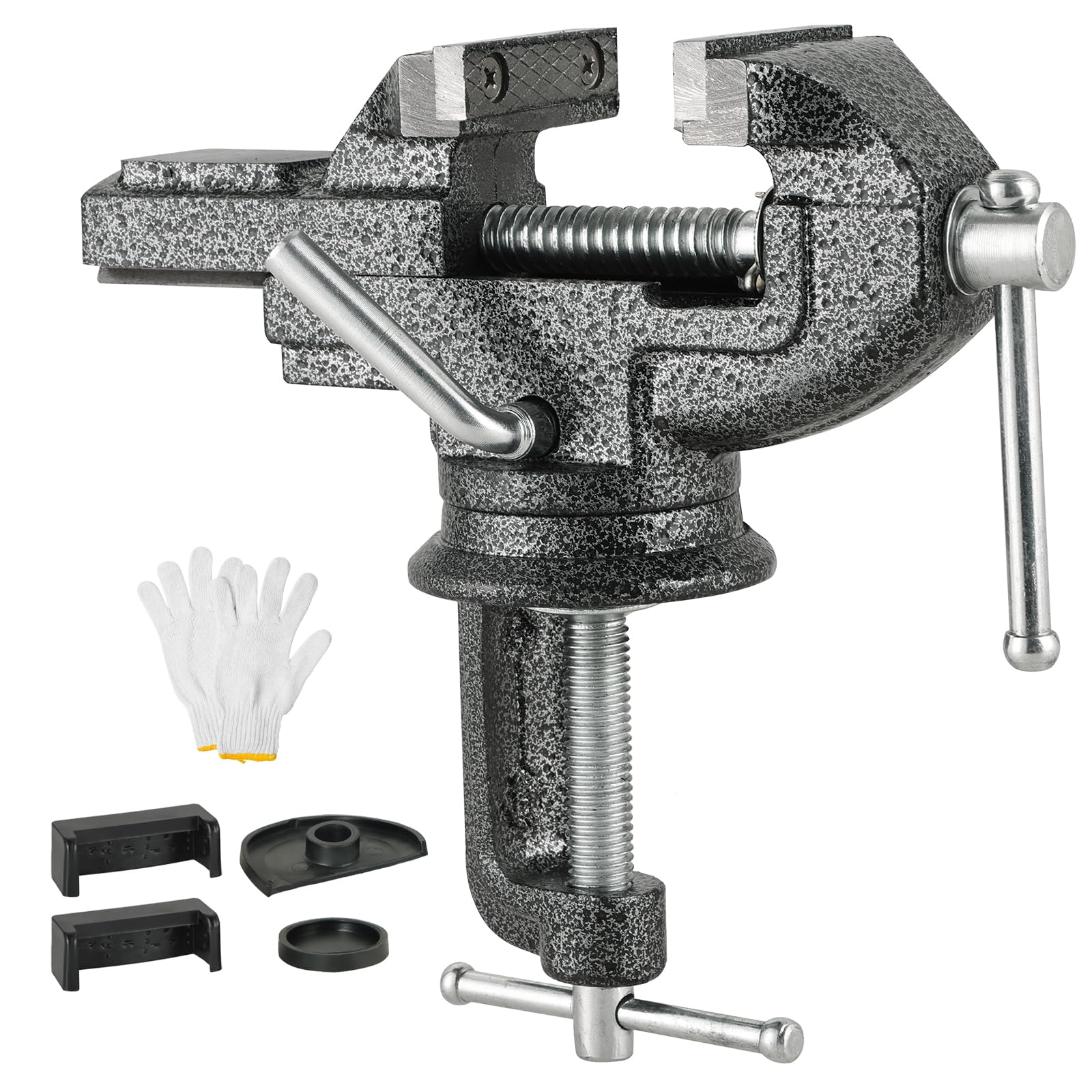 DASBET Table Vise Universal 2.5 Inch Work Bench Vice Clamp 360°Swivel Base Bench Clamp Home Vise Clamp for Woodworking, Metalworking,Handcraft Creations, Cutting Conduit, Drilling