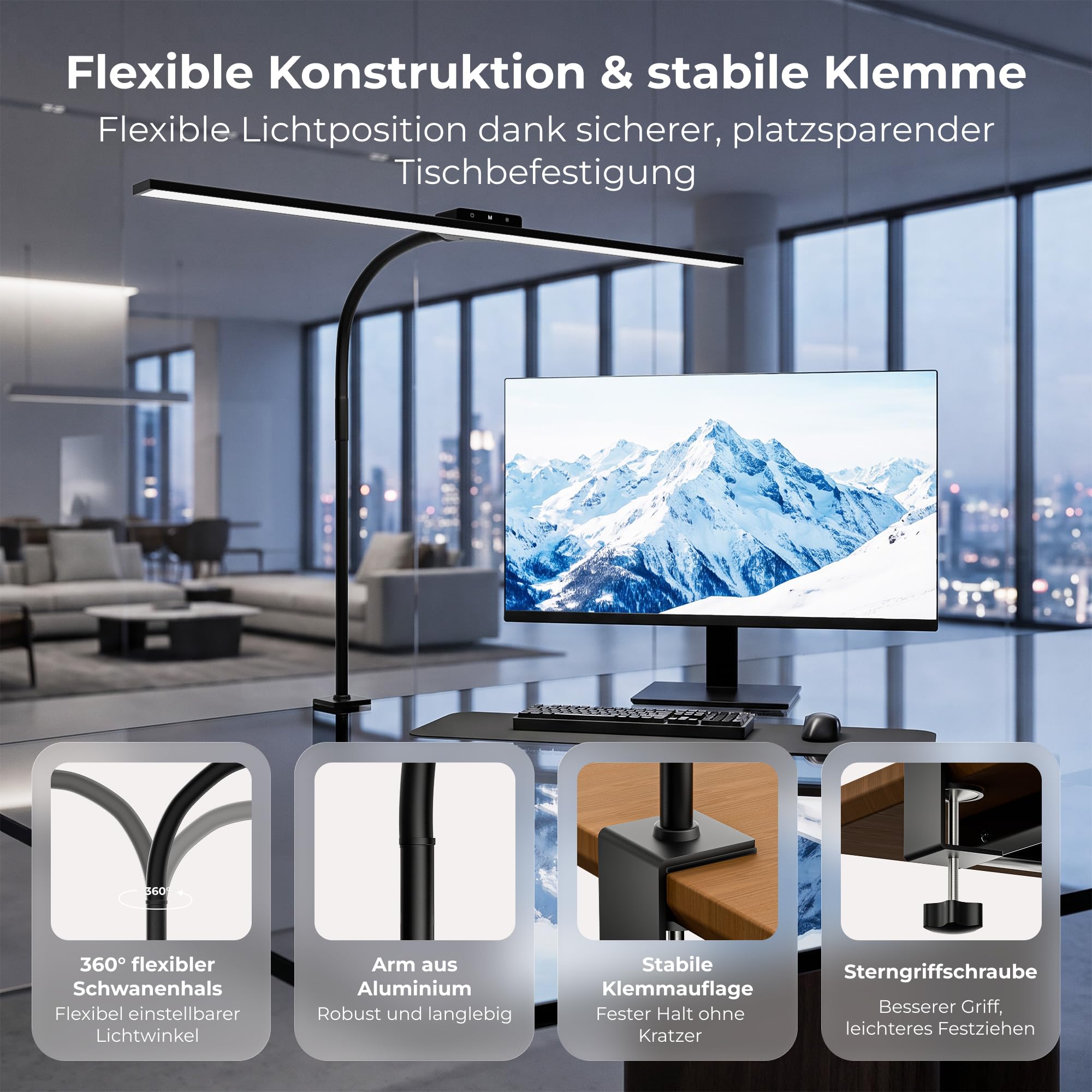 LED Schreibtischlampe klemmbar 80 cm für Büro & Homeoffice