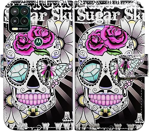 Bcov Funda de piel con tapa para Motorola Moto G Stylus 5G, calavera de azúcar con flor morada, soporte para ranura para tarjetas